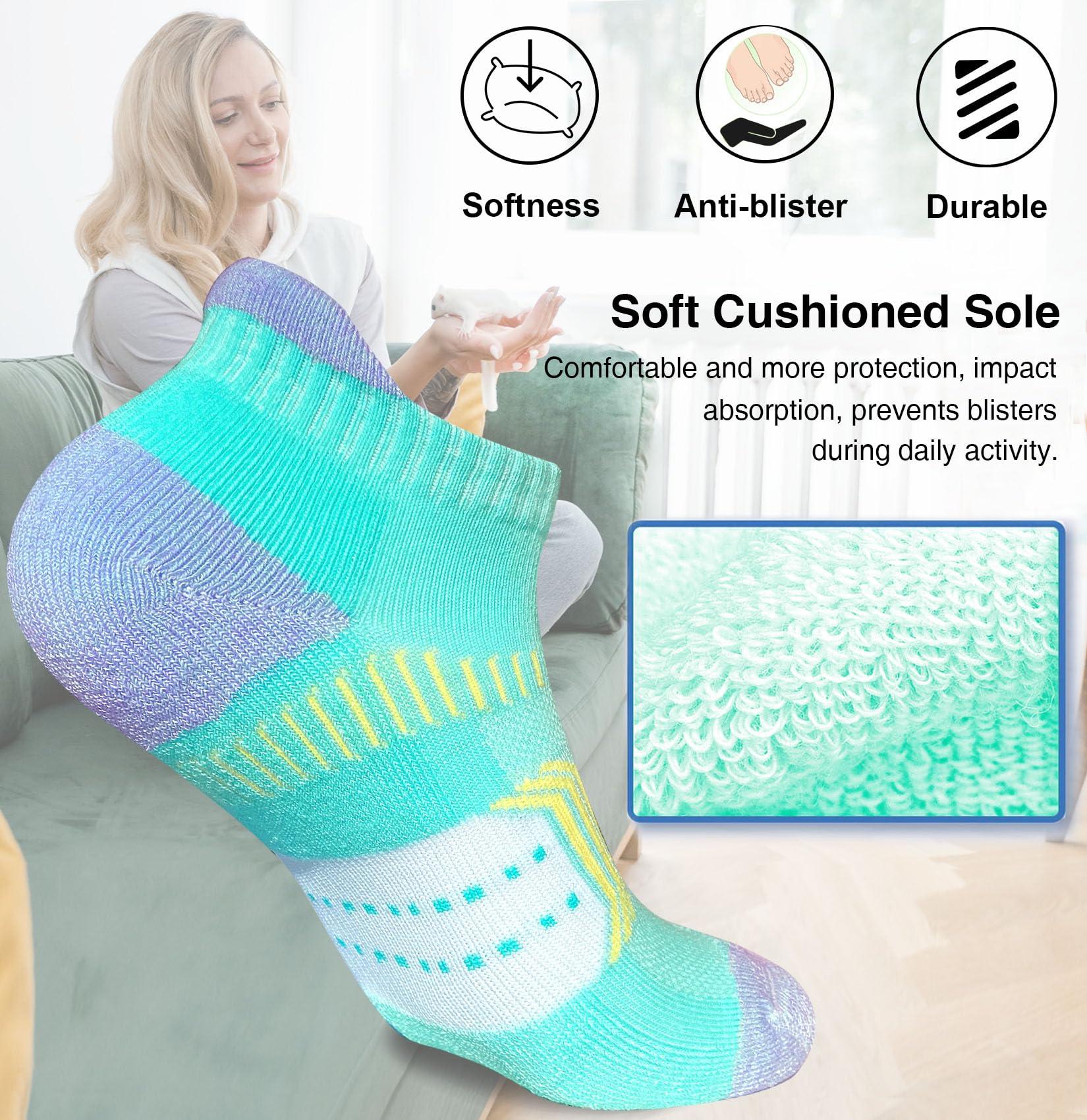 suaskk Womens Athletic Cushioned Anti-Blister Comfort Running Ankle Socks 5 Pairs - Image 2