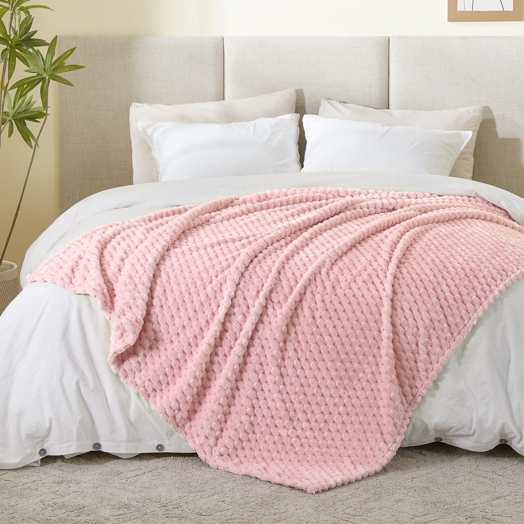 BEDELITE Fleece Decorative Blanket - 3D Jacquard Pink Throw Blankets for Women's Couch & Bed, Soft and Cozy Warm Plush Fluffy Blanket, Cute Birthday Gift for Women, 50x60 Inches - Image 6