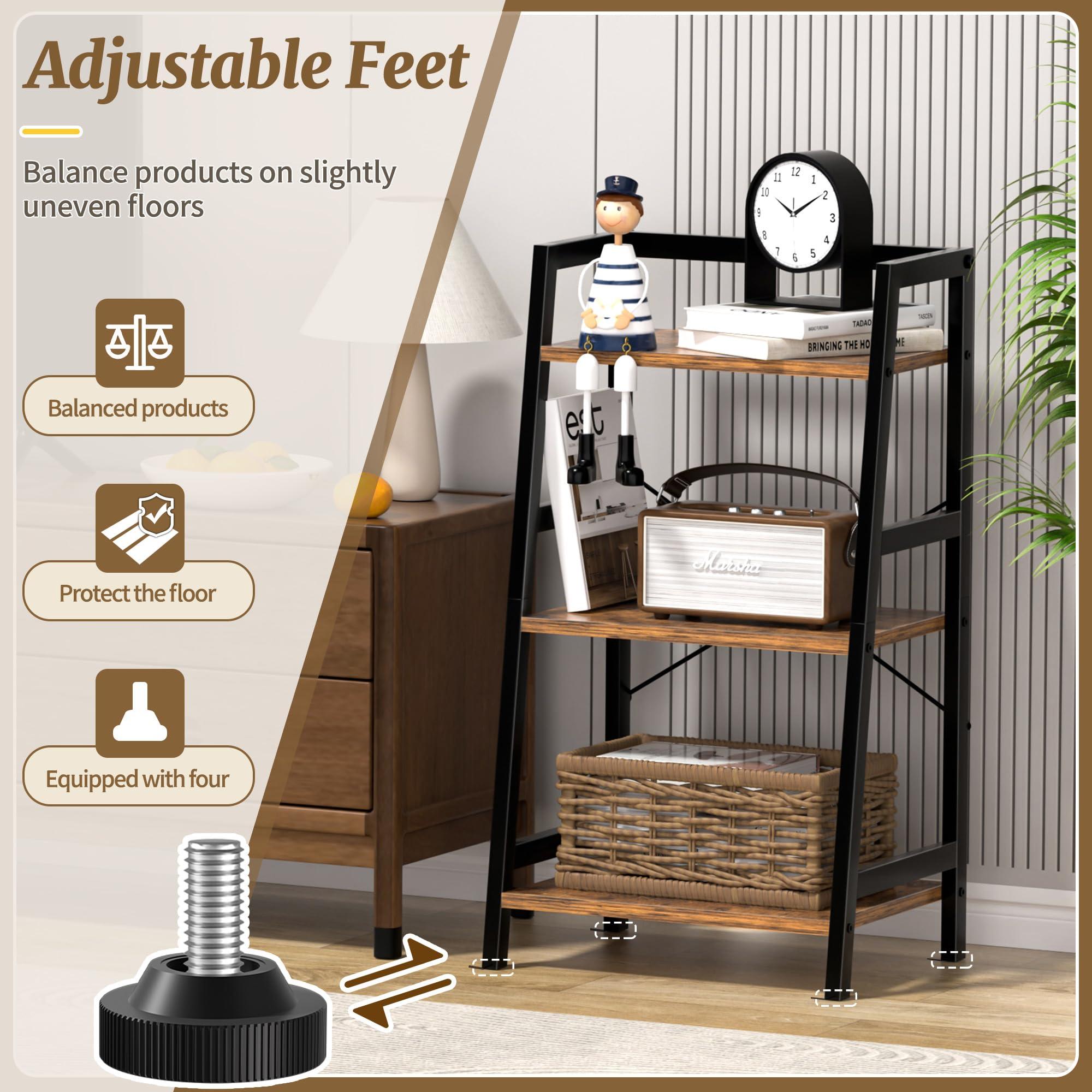3-Tier Bookshelf, Ladder Shelf, Industrial Bookcase with Steel Frame, Metal Small Bookcase, Stand up Shelves for Living Room, Home Office, Kitchen, Bedroom, Industrial Style（Rustic Brown & Black） - Image 7