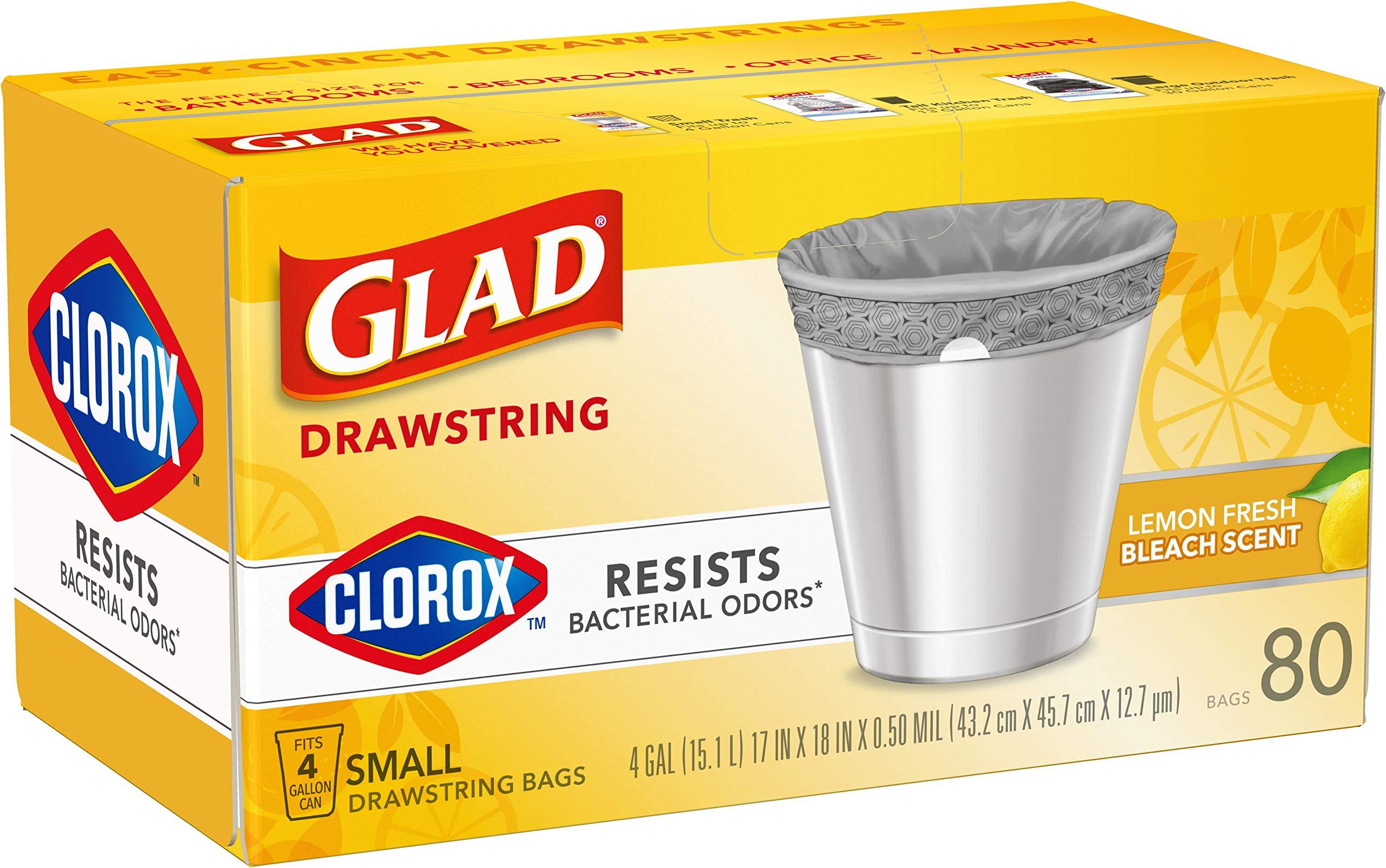 Glad Small Drawstring Trash Bags with Clorox, 4 Gal, Lemon Fresh Bleach, 80 Ct (Package May Vary) - Image 10