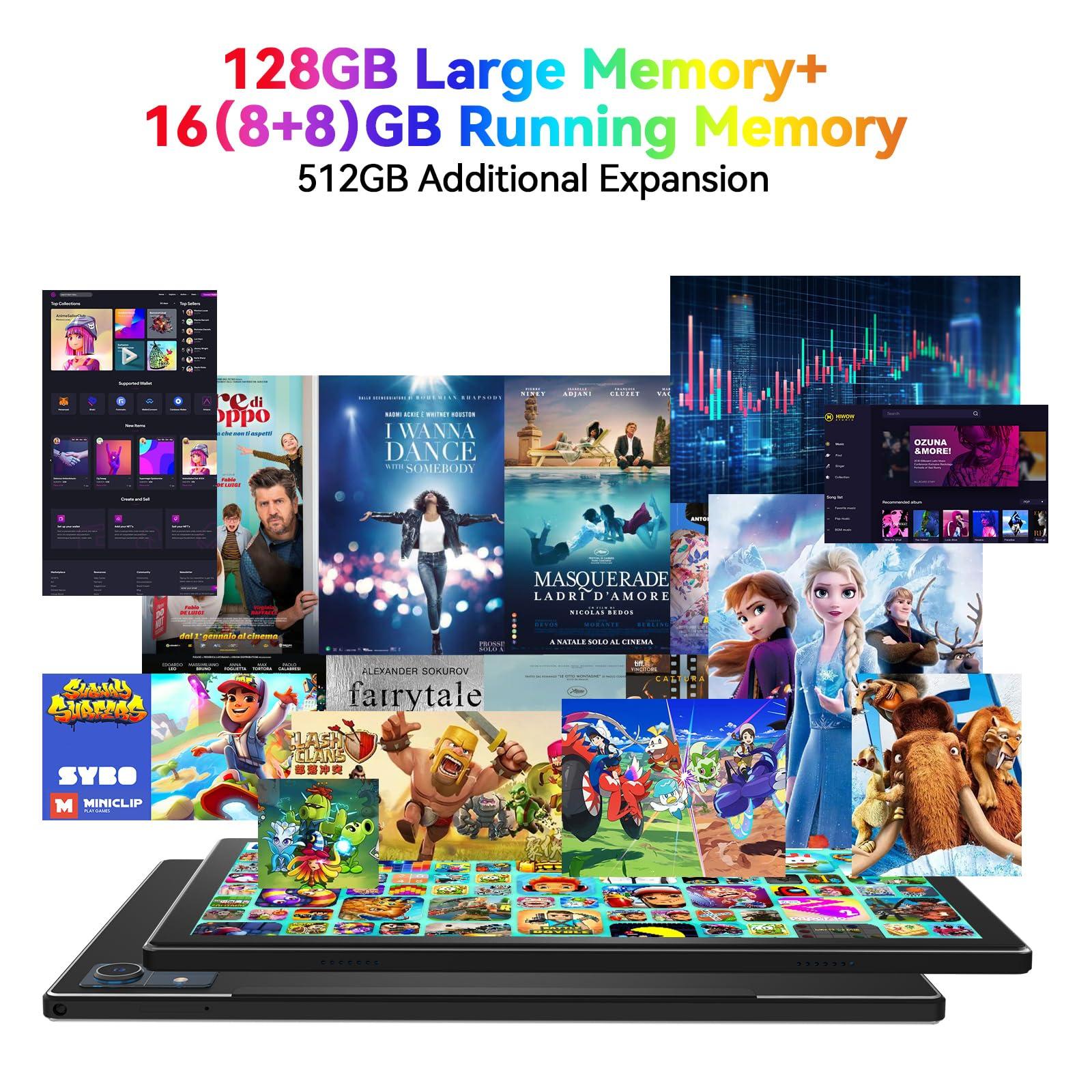 Latest 2025 Android 13 Tablet, 128GB+16(8+8 Expand)GB/512GB Expandable, Octa-Core Tablet with 5G WiFi, 8000mAh Battery, 10.1 inch Tableta with 21MP Camera, Tableta with Keyboard, Bluetooth,Mouse, Case - Image 2