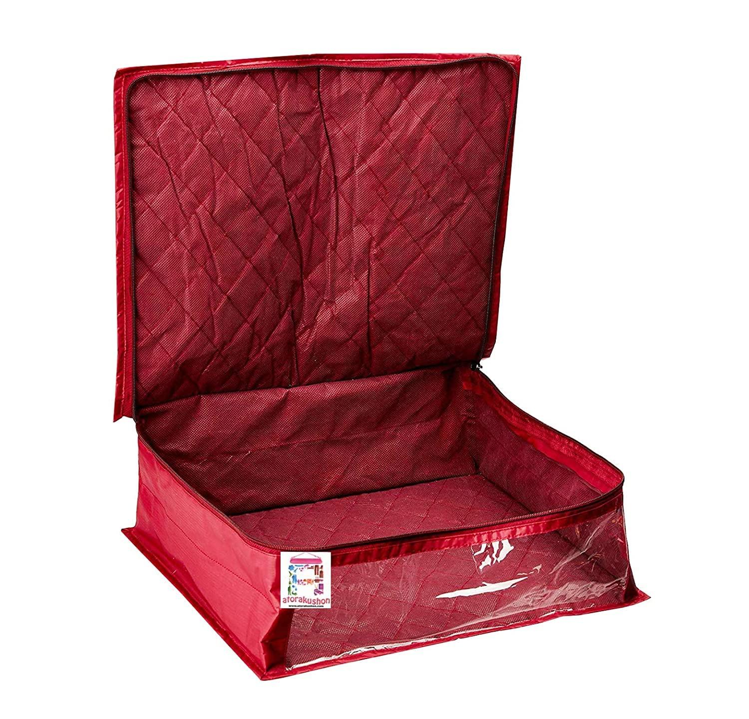 atorakushon Fabric Saree and Blouse Covers Garments Clothes Storage Bag Wardrobe Organizers With Double Zip Lock Set of 7 For Lehenga Dress Accessories Maroon - Image 7