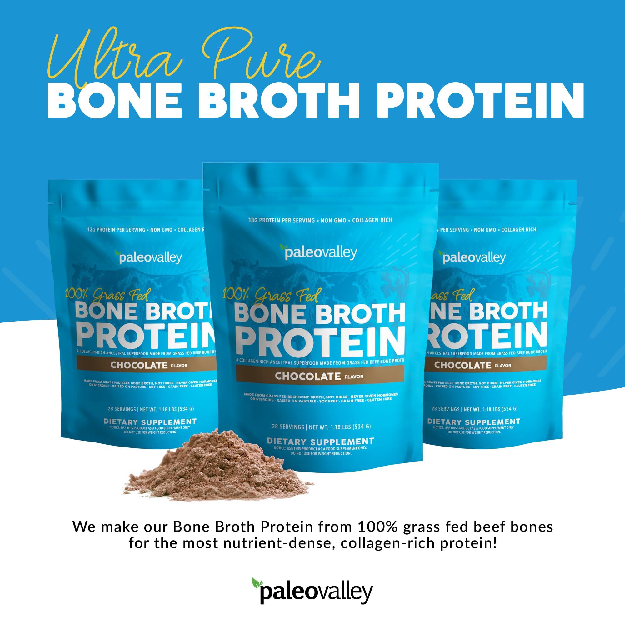 Paleovalley 100% Grass Fed Bone Broth Protein Powder - Chocolate - Rich in Collagen for Hair, Skin, Gut Health, Bone and Joint Support - 28 Servings - Image 3