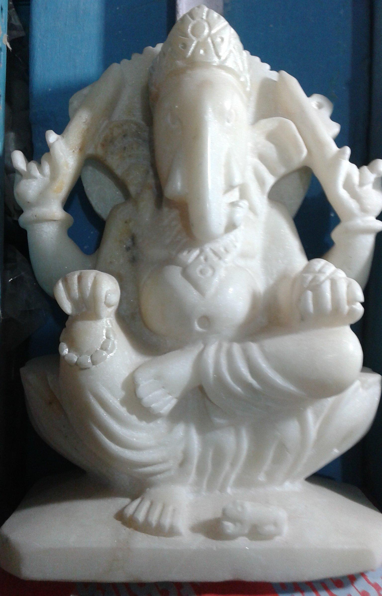 craftslook Natural White Marble Lord Ganesh Ji Statue 12" inch Sitting Splecture Handcrafted Beautiful for Ganesh Chaturthi, Pooja Home Decoration House Warming Pooja Gifting Ganpati Bappa Statue