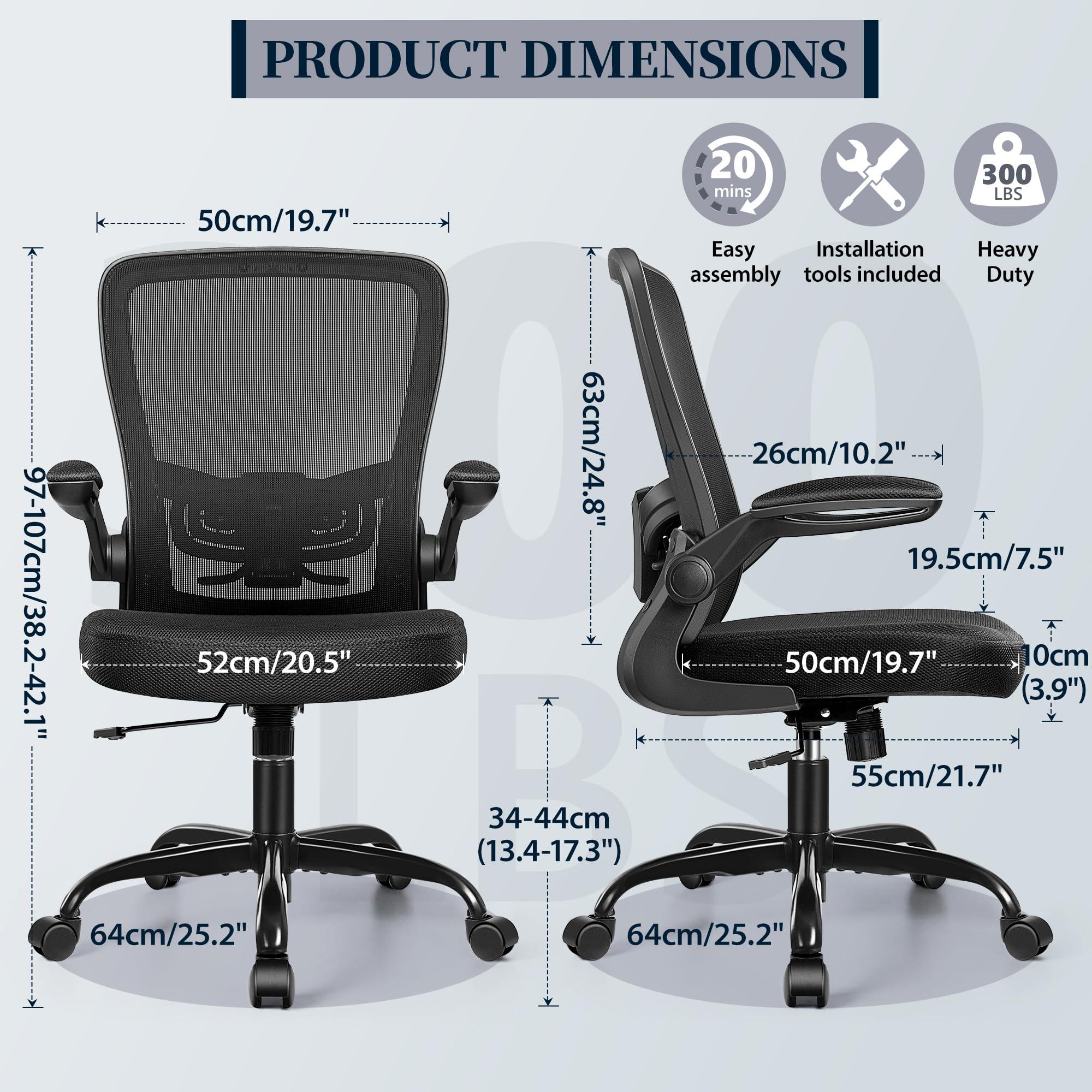FelixKing Office Chair, Ergonomic Desk Chair with Adjustable Height and Lumbar Support Swivel Lumbar Support Desk Computer Chair with Flip up Armrests for Conference Room (Black) - Image 3