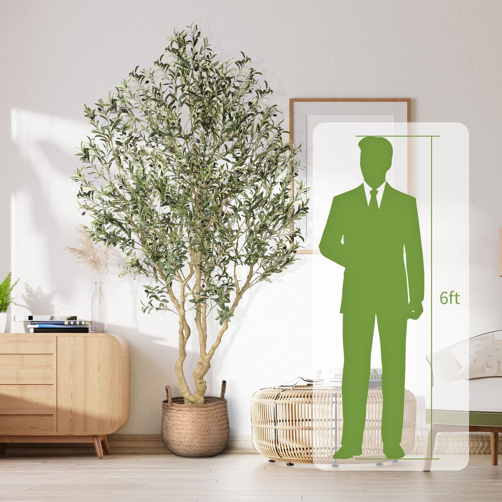 Realead Artificial Olive Tree 8ft - Large Faux Olive Tree with Realistic Leaves and Olives - Full and Grand Design Fake Olive Tree with Sturdy Base for Indoor Outdoor Office Decor - Image 5
