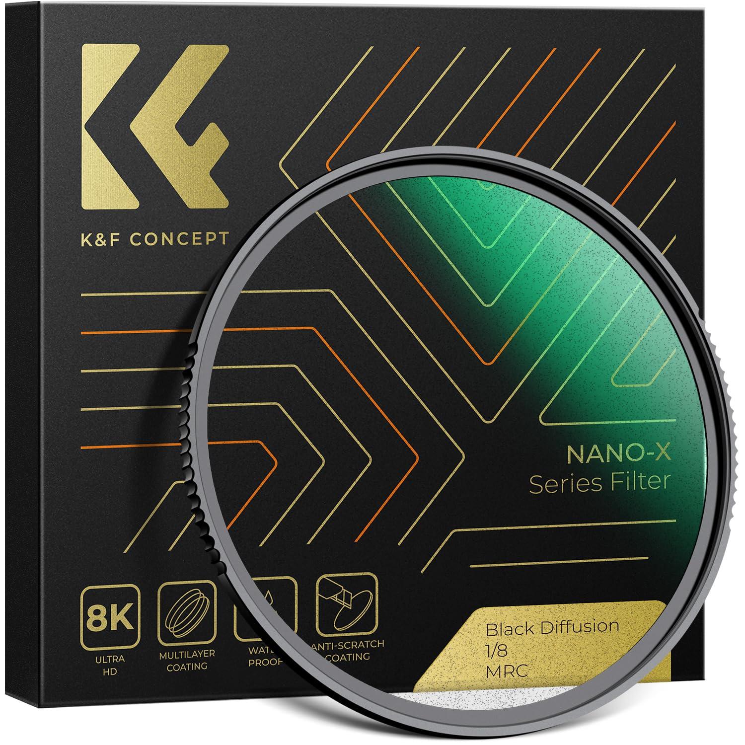 K&F Concept 77mm Black Diffusion 1/8 Filter Mist Cinematic Effect Lens Filter with 28 Multi-Layer Coatings Waterproof/Scratch Resistant for Video/Vlog/Portrait Photography (Nano-X Series)
