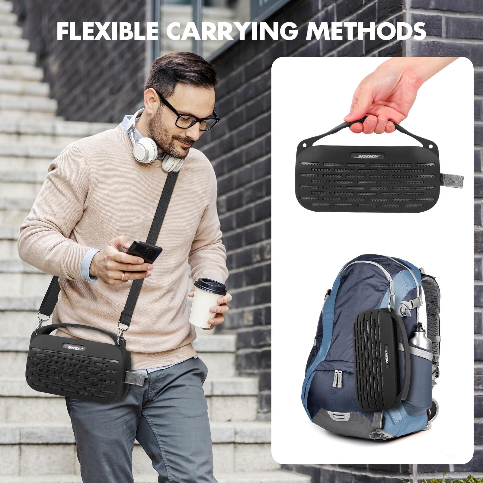 Esimen Silicone Cover Compatible with Bose SoundLink Flex 2 Bluetooth Portable Speaker Travel Case Protective Pouch Compatible with Bose New SoundLink Flex 2nd Gen with Handle Anti-dust Plug (Black) - Image 4