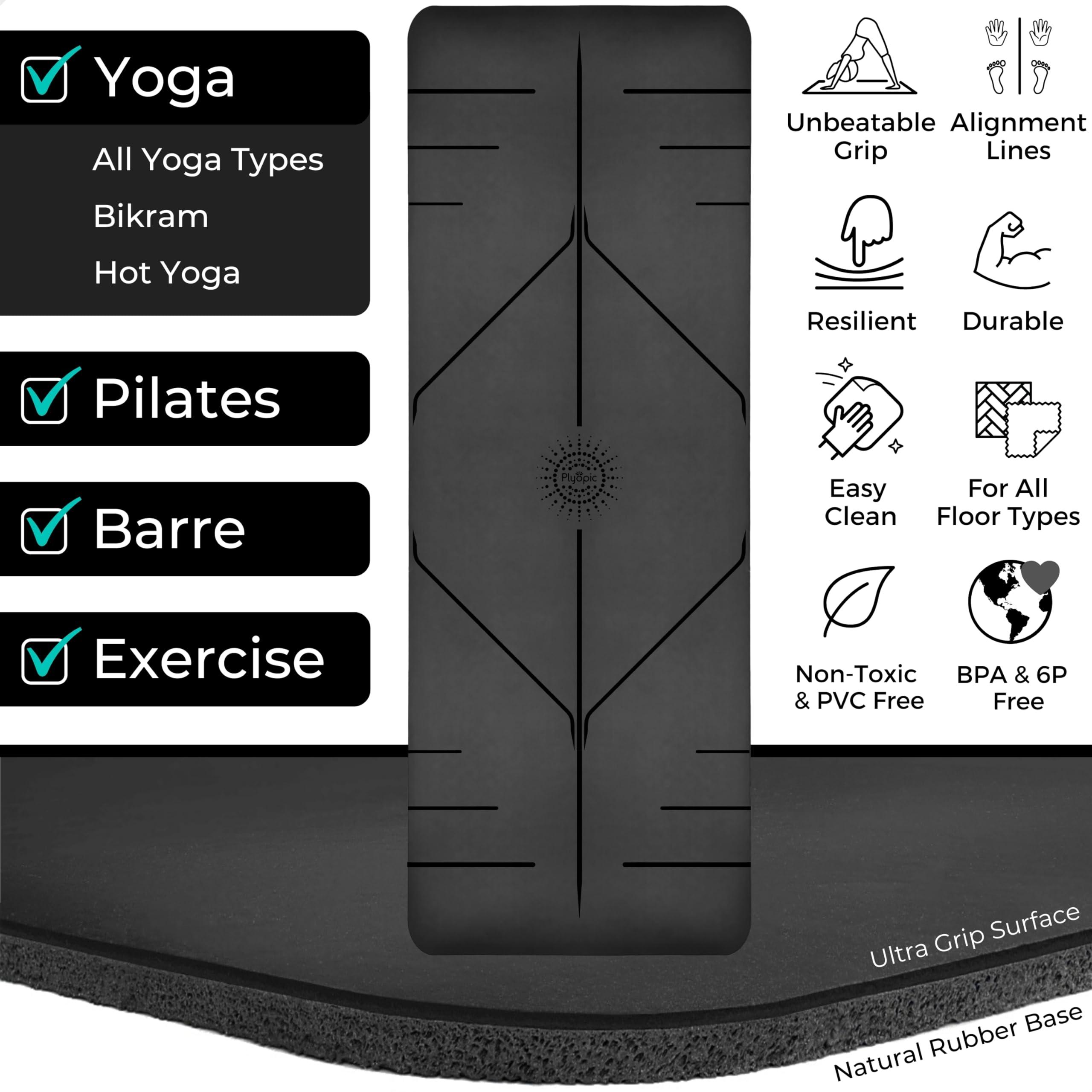 Plyopic. Ultra-Grip Pro Yoga Mat – EXTREME Non-Slip Performance - Dry Grip & Wet Grip - Alignment Lines - Comfortable & Sweat Resistant - For Yoga, Pilates, Exercise, Workout, Bikram & Hot Yoga - Image 2