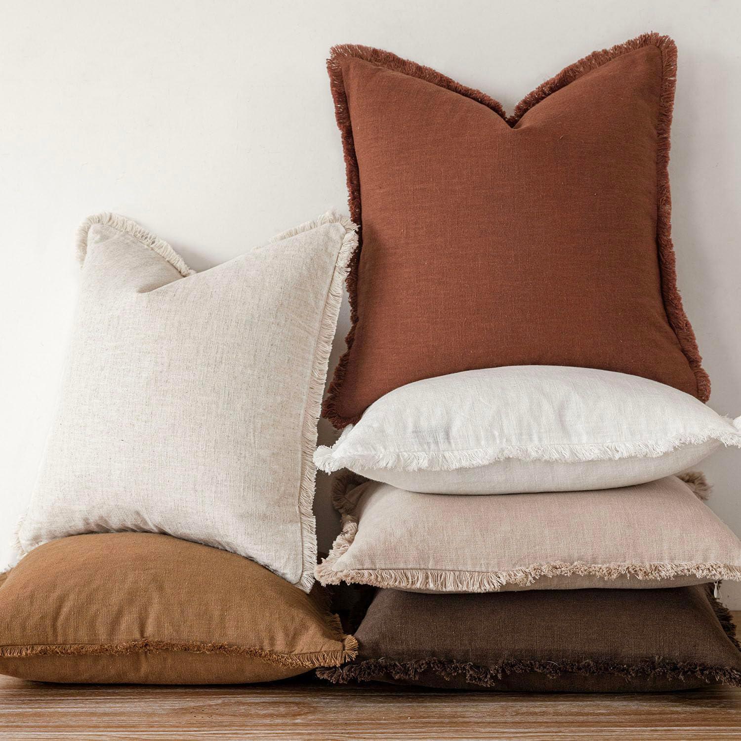 Foindtower Set of 2 Decorative Linen Fringe Throw Pillow Covers Cozy Farmhouse Cushion Cover with Tassels Lumbar Accent Pillowcase for Couch Bed Living Room Home Bedroom Decor, 12×24 Inch,Orange Brown - Image 5