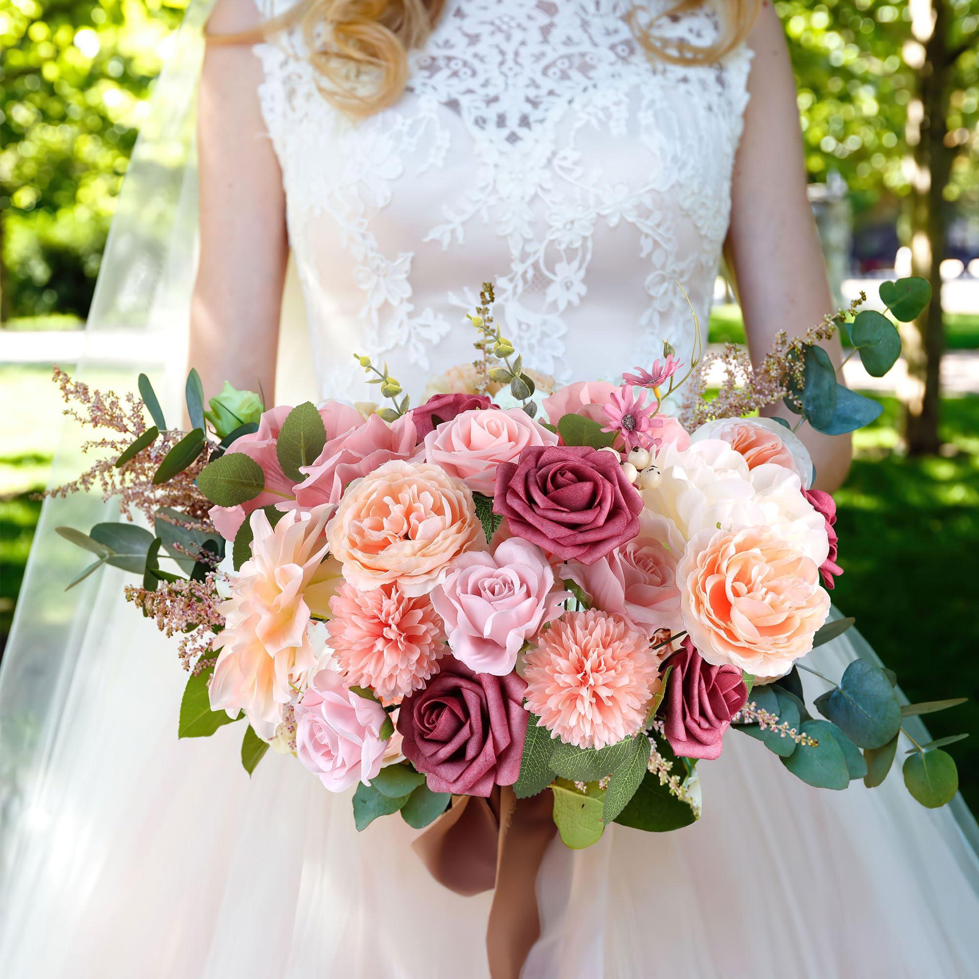 AGIRL Rose Artificial Flowers Combo Fake Flowers Pink Roses Silk Flowers with Stems for DIY Bridal Wedding Bouquets Centerpieces Arrangements Table Party Baby Shower Home Decor (Champagne Pink) - Image 4
