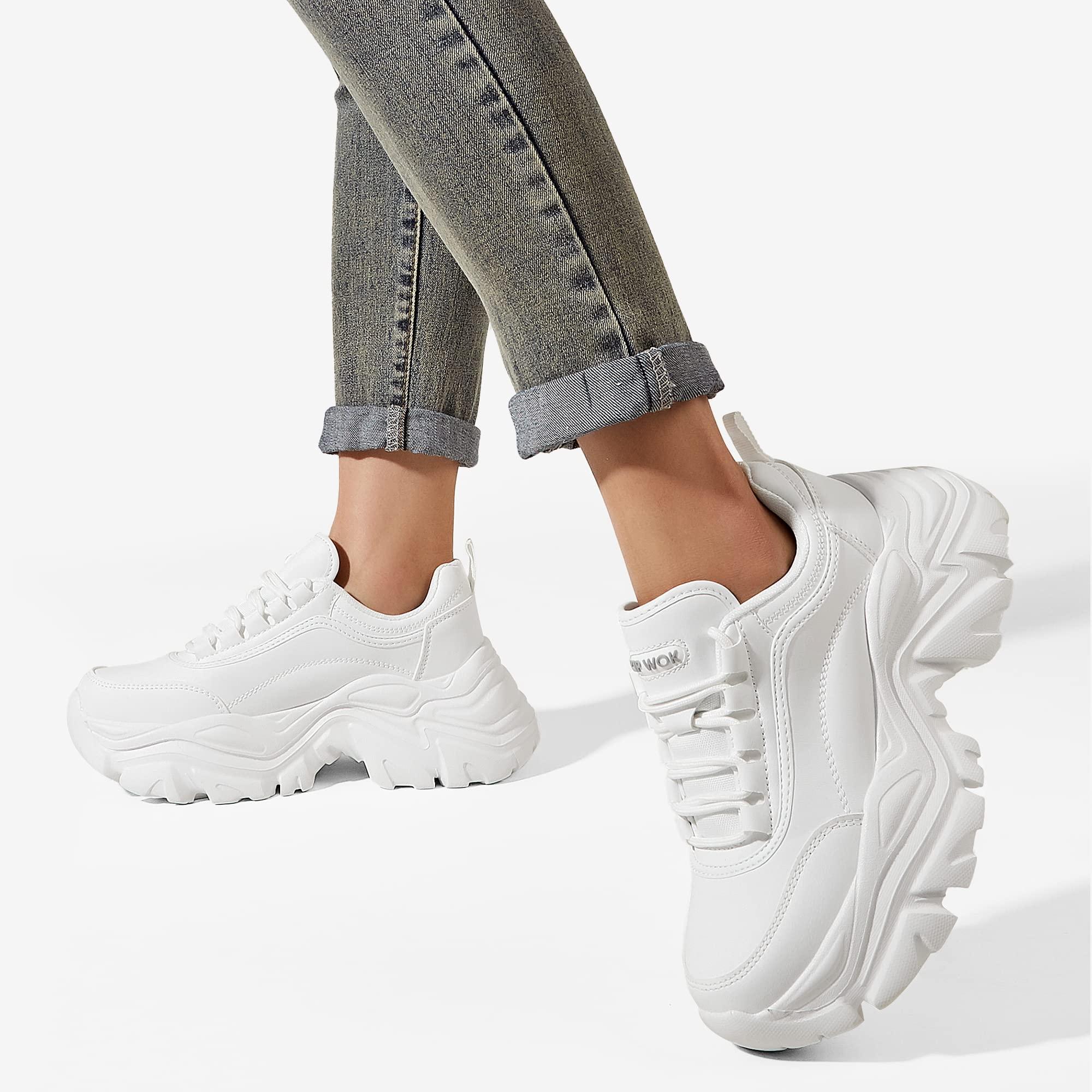 K KIP WOK Chunky Sneakers for Women Fashion Platform White Leather Casual Dad Shoes Comfortable Wedge Walking Sport Sneakers - Image 6