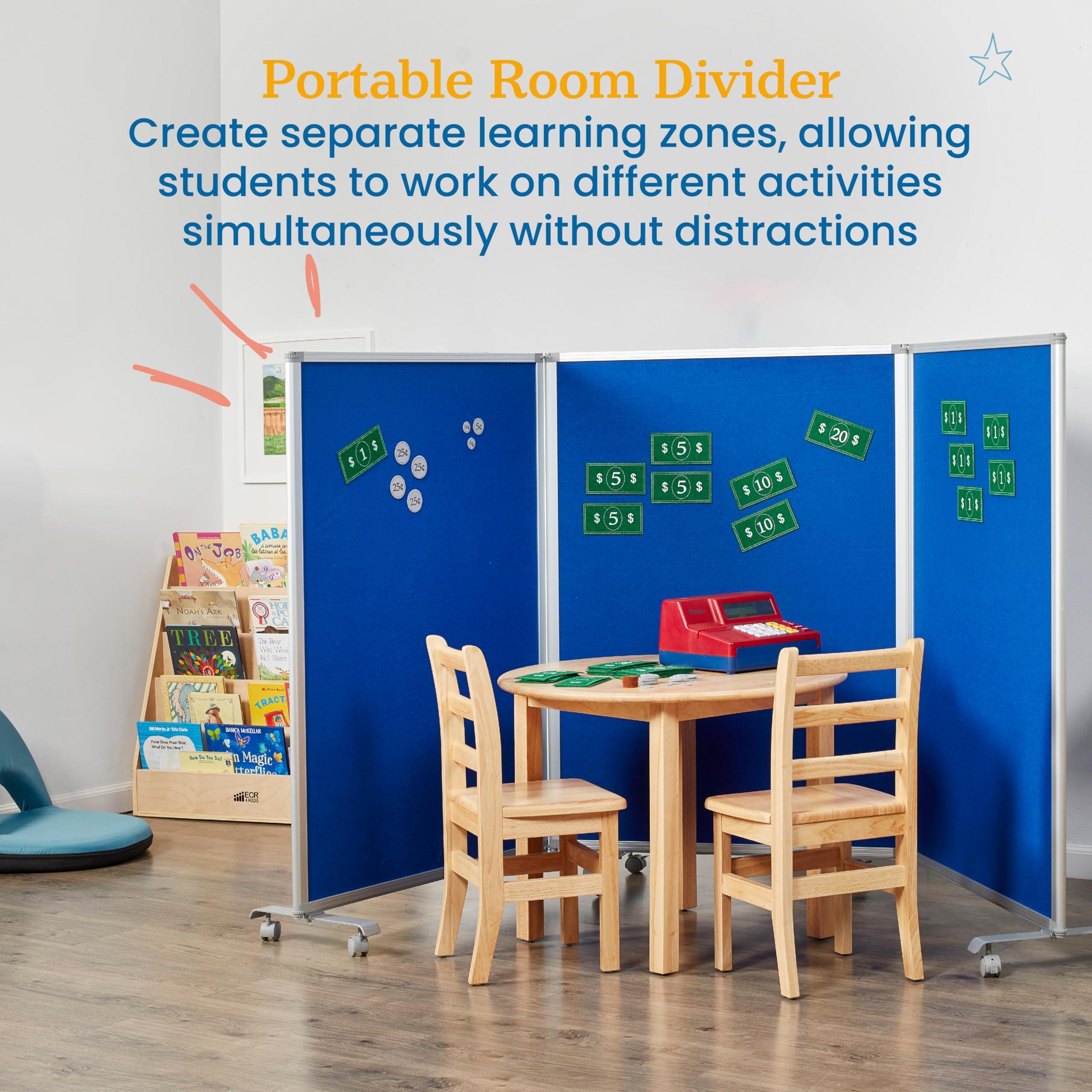 ECR4Kids Mobile Dry-Erase and Flannel Room Divider, 3-Panel, School Supplies, Blue - Image 4