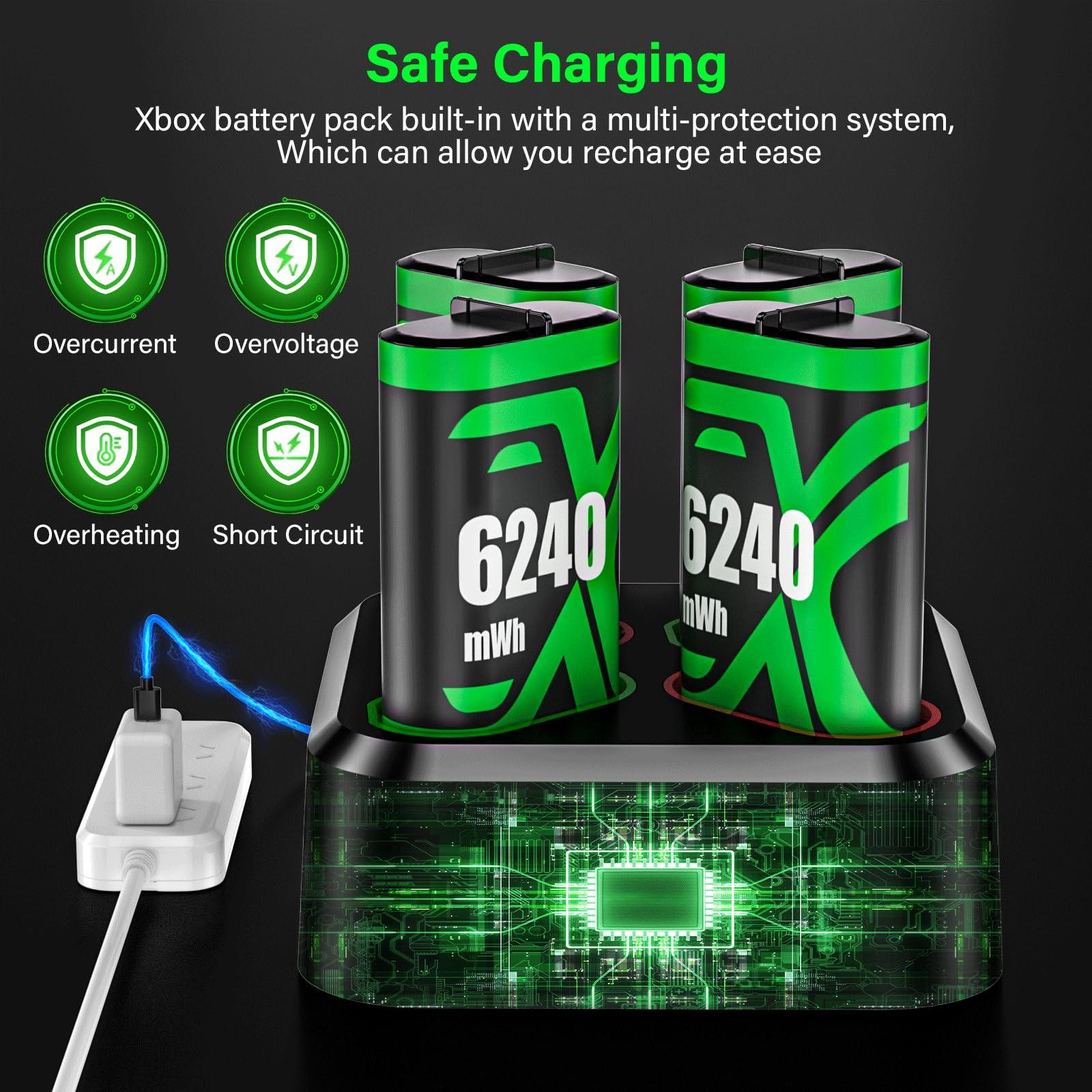 Rechargeable Xbox Controller Battery Pack for Xbox one/Xbox One S/Xbox One X/Xbox One Elite/Xbox Series X|S, 4x6240mWh Batteries Pack for Xbox Accessories Kits, Xbox Rechargeable Battery Pack(4 Pack) - Image 6