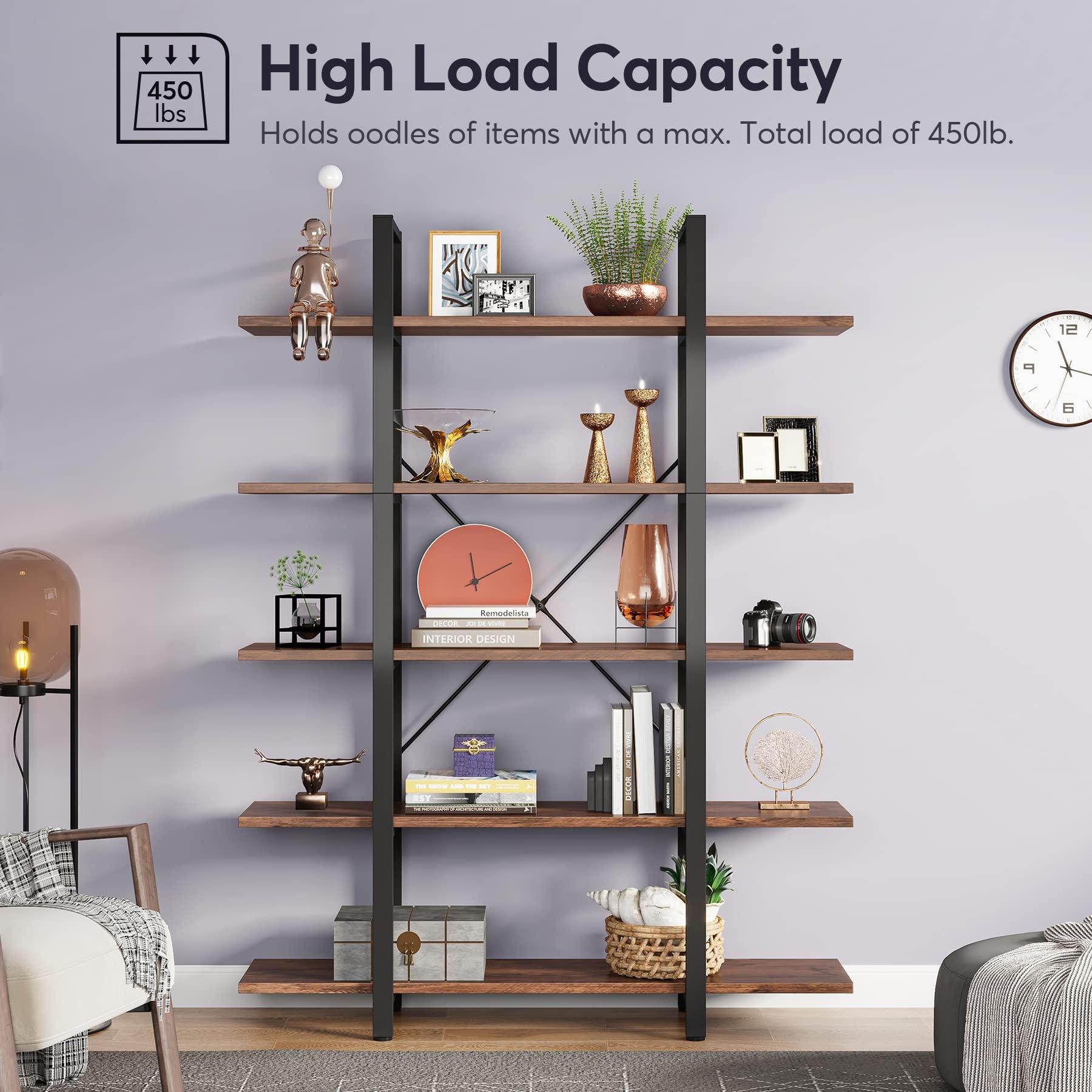 Tribesigns 5-Tier Bookshelf, Vintage Industrial Style Bookcase 72 H x 12 W x 47L Inches - Image 6