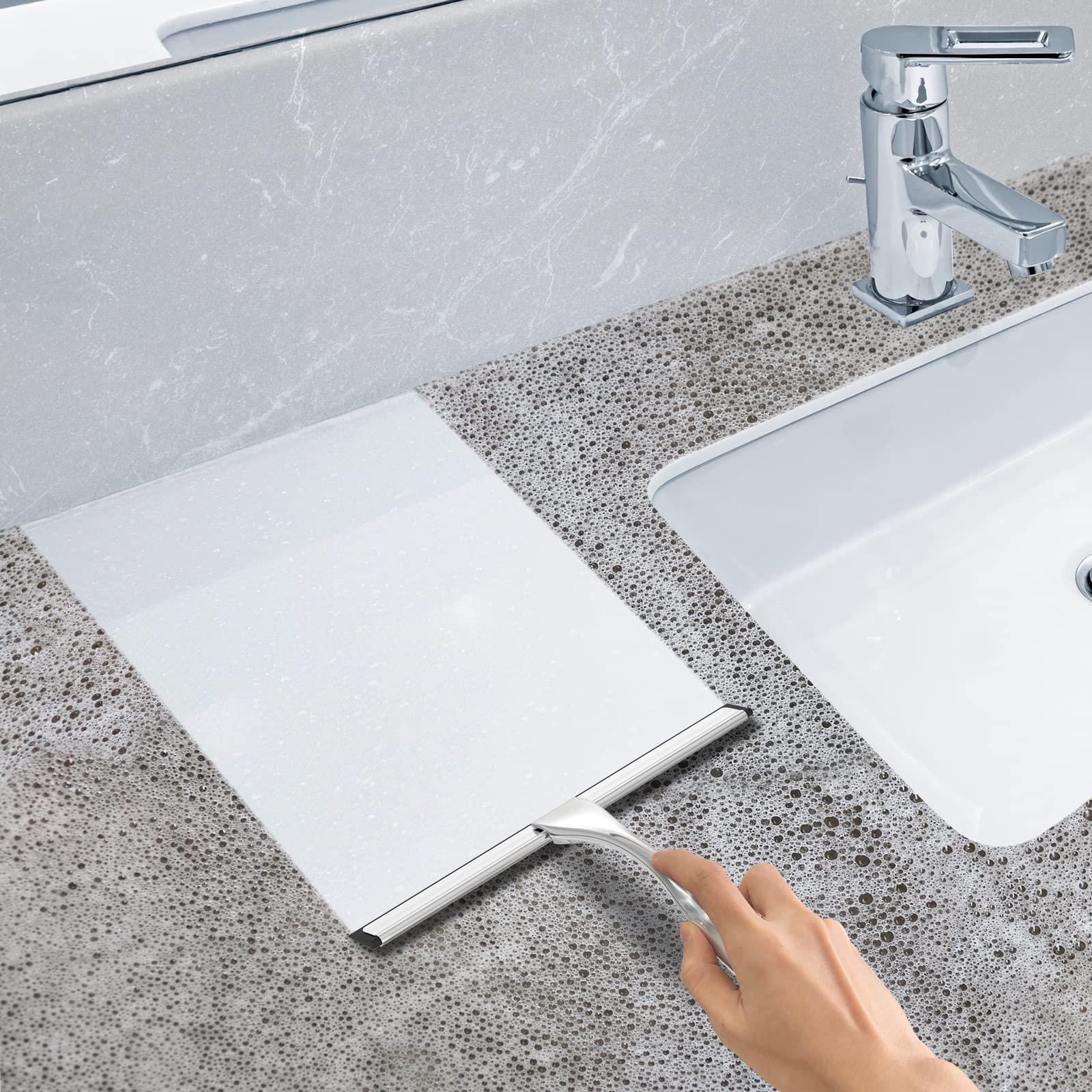 All-Purpose Stainless Steel Shower Squeegee for Shower Glass Door with 2 Adhesive Hooks, Bathroom Cleaner Tool Household Window Mirror Squeegee , Cleaning Tile Wall, Car, 10 Inch Silver - Image 5