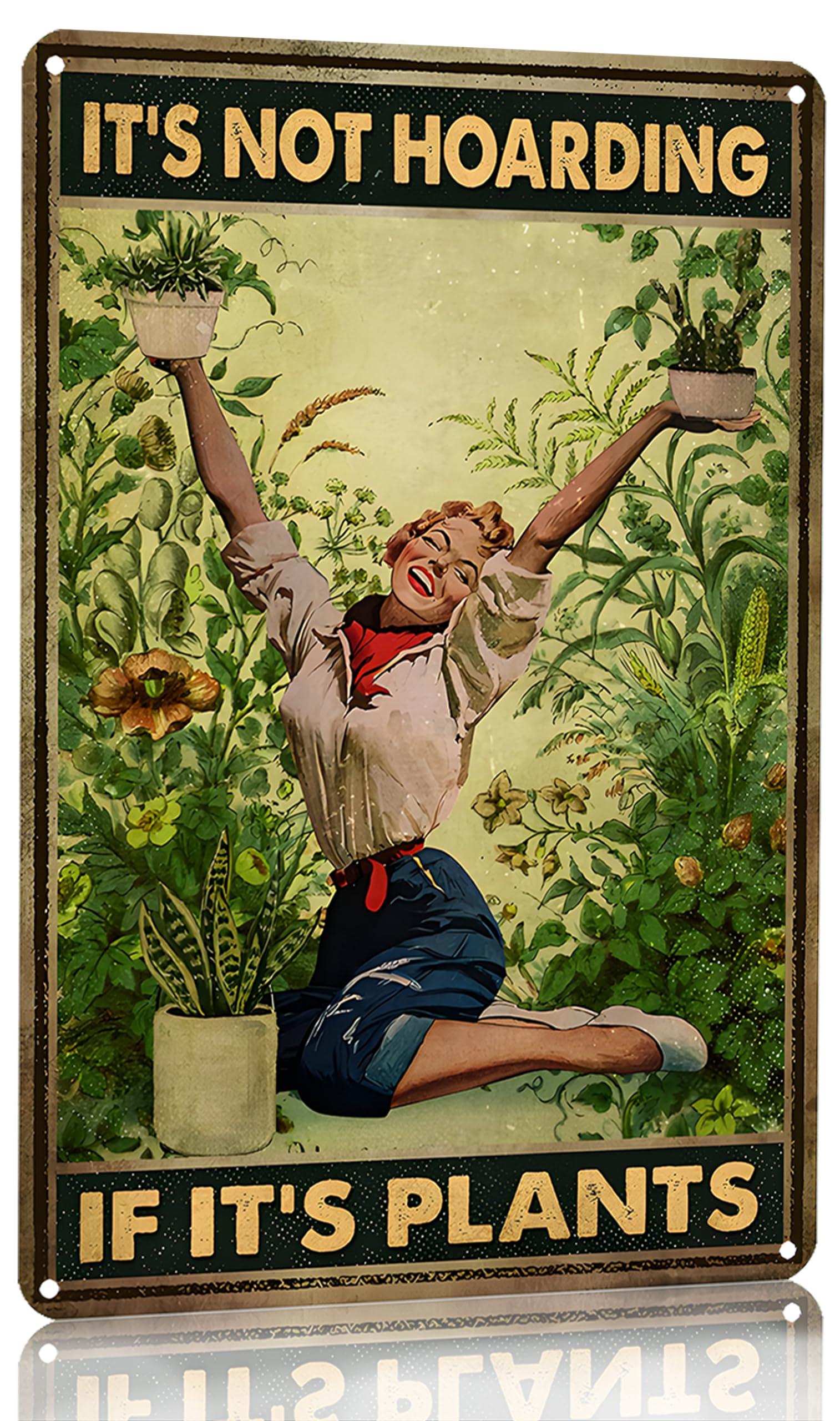 Bestylez Gardening Gifts It‘s Not Hoarding If It's Plants Vintage Garden Signs for Home Garden Greenhouse Living Room Bedroom Yard Backyard Outdoor Decor 8X12 Inch (3066)
