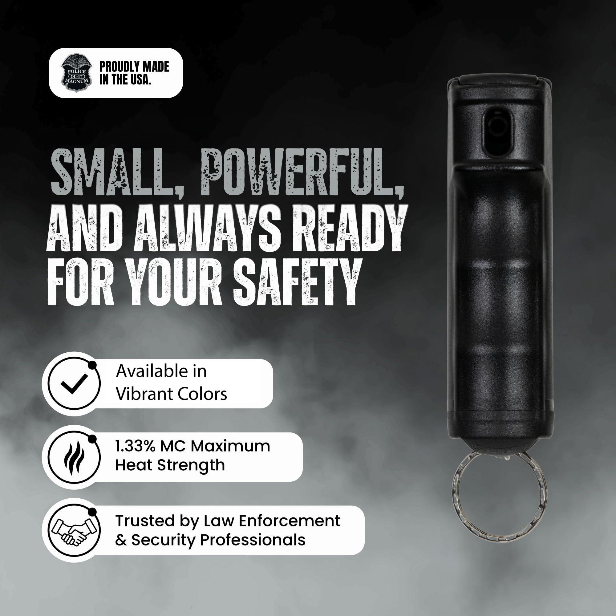 Police Magnum Keychain Pepper Spray Flip Top Safety 3 Pack 1/2oz- Maximum Heat Strength OC with Dye- Tactical Small Compact Case- for Women & Men's Self Defense- Made in The USA - Image 2