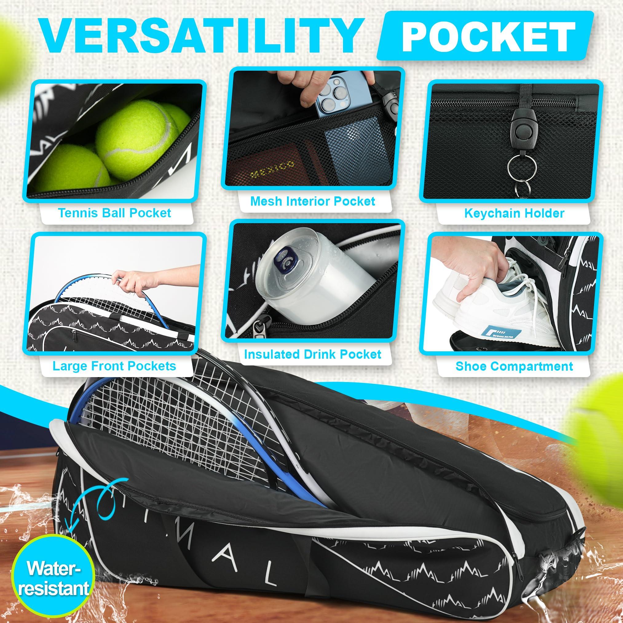 UNIHIMAL Tennis Bag 6 Rackets, Tennis Backpack Large Storage with Shoes Compartment, Cooler Pocket & Removeable Shoulder Strap, Multifunction Tennis Racket Bag for Sport Equipment - Image 4