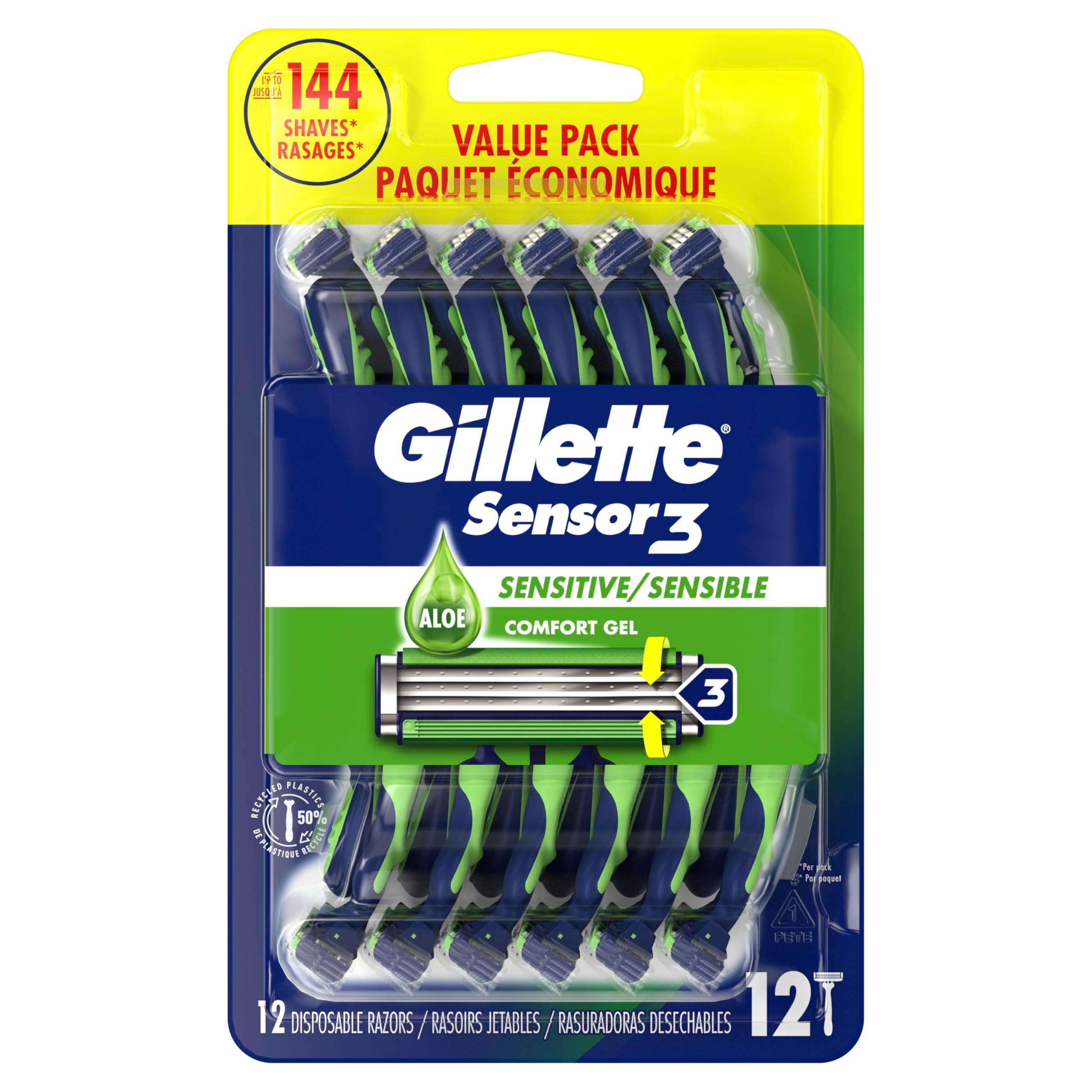 Gillette Sensor3 Sensitive Men's Disposable Razor, 12 Razors - Image 3