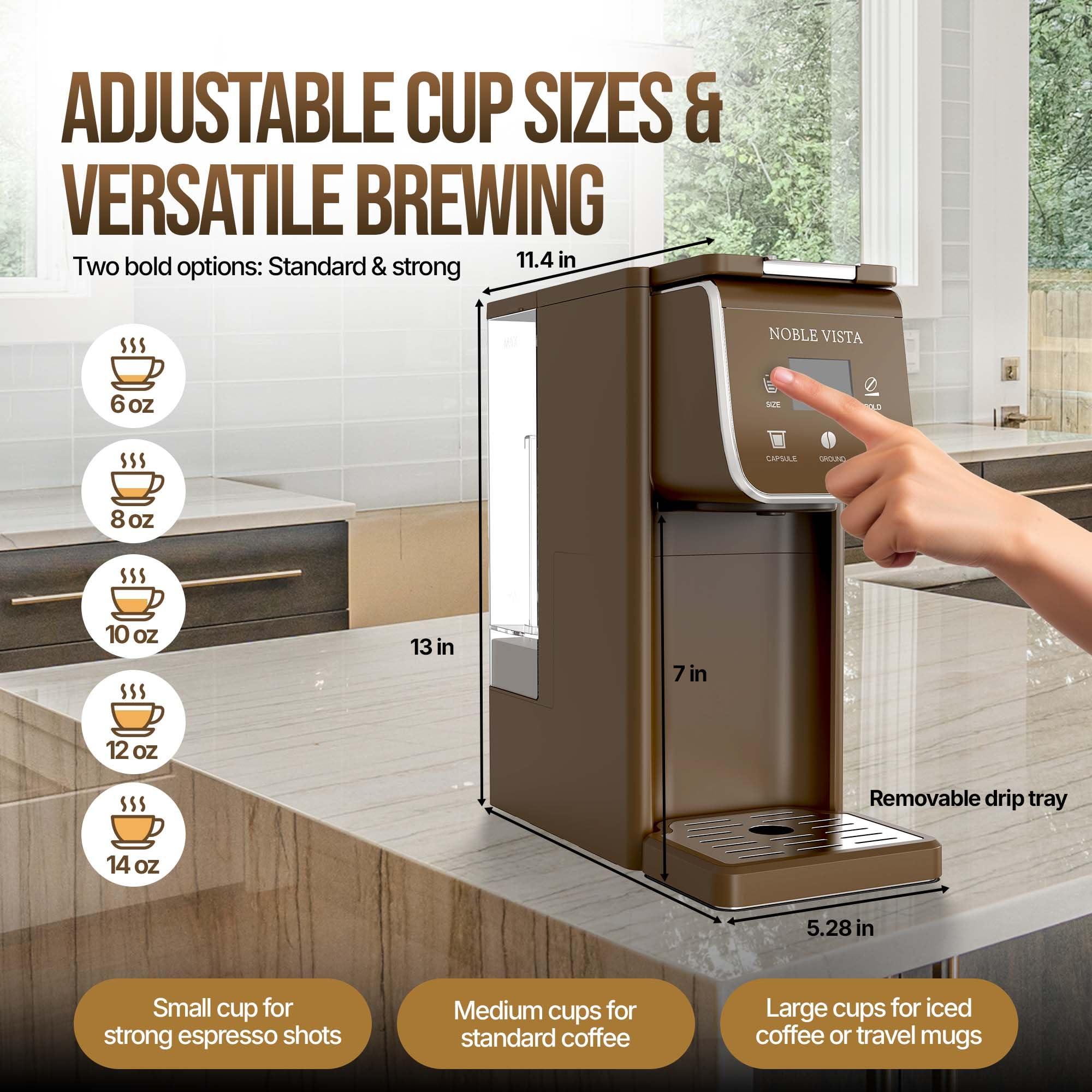 NOBLE VISTA Hot And Iced Coffee Maker, Milk Frother, K Cup Single Serve Coffee Maker, Ground Coffee, Iced Tea, 6-14 OZ Brew, 52 OZ Water Tank - Image 3