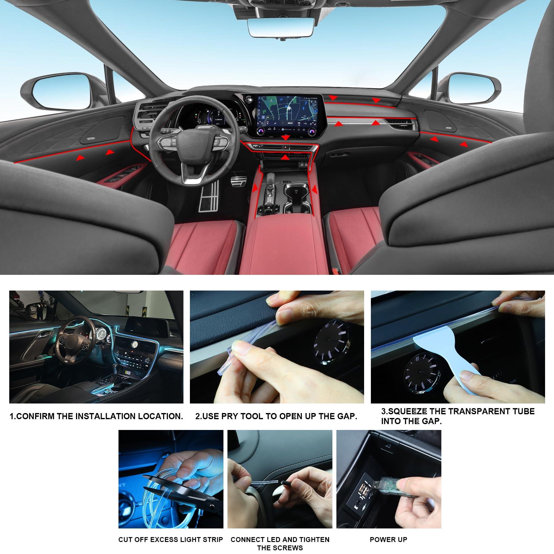 LivTee Smart LED Car Lights Interior with USB Port, LED Strip Fiber Optic Ambient Lighting Car, Wireless App Control, Sync to Music, Car Decorations Interior Accessories Gifts for Women Men, 6 in 1 - Image 4