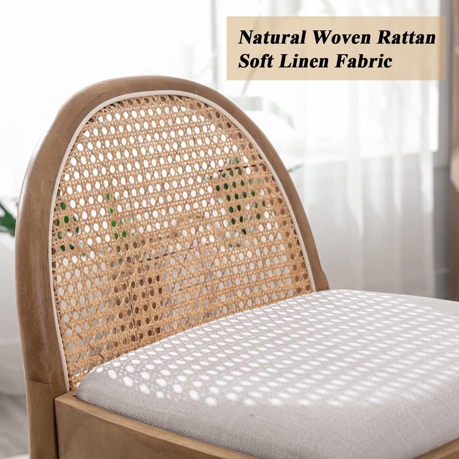 DUOMAY Modern Counter Stools Set of 4, 26 Inch Seat Height Counter Height Barstools Wooden Linen Upholstered Bar Stools with Oval Rattan Backrest Armless Kitchen Island Stool Chair, Beige - Image 5