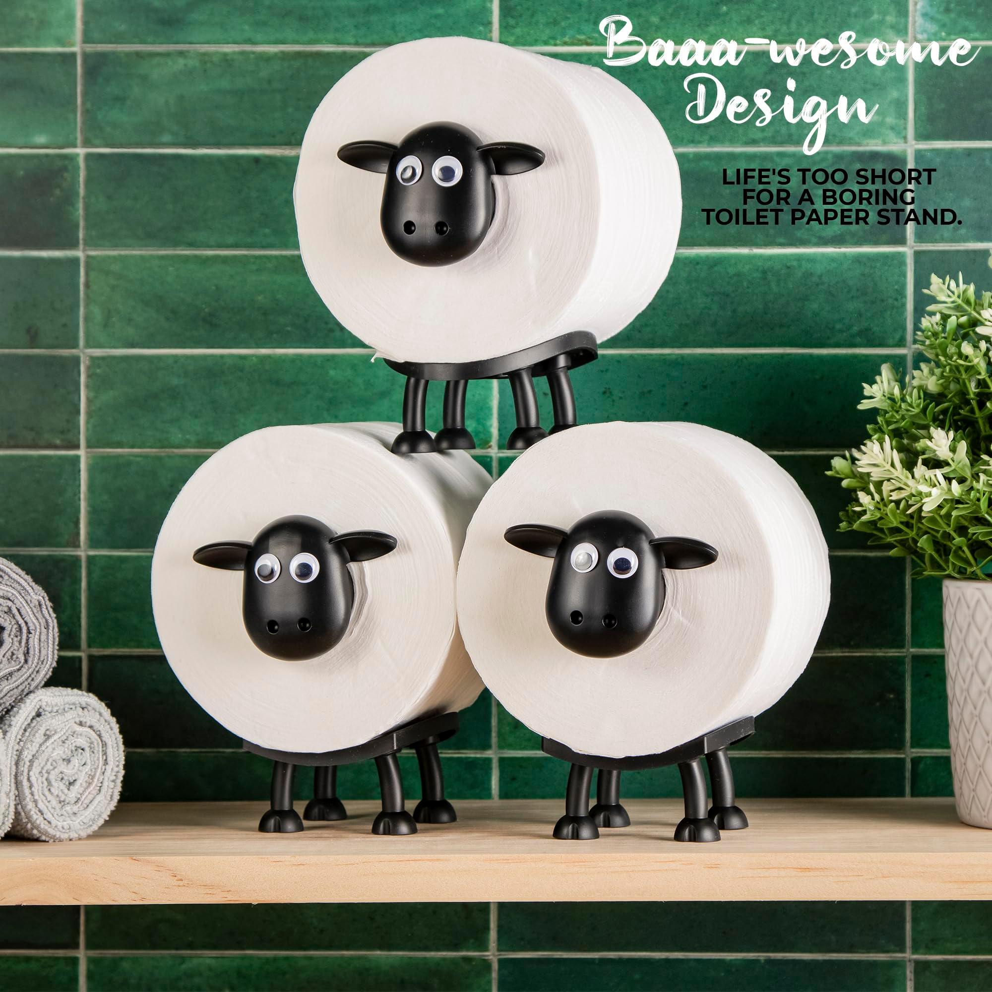 VELENTI Sheep Toilet Roll Holder - Funny Toilet Paper Holder Free Standing Bathroom Set - 3D Printed Black Sheep Loo Roll Holder - Hilarious Tissue Paper Roll Storage - Cute Bathroom Decor - Set of 3 - Image 2