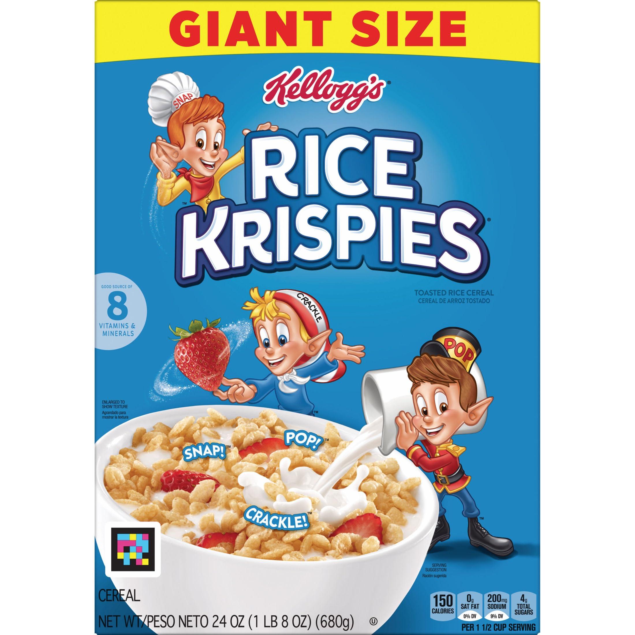 Kellogg's Rice Krispies Cold Breakfast Cereal, 8 Vitamins and Minerals, Rice Krispies Treats, Giant Size, Original, 24oz Box (1 Box) - Image 8