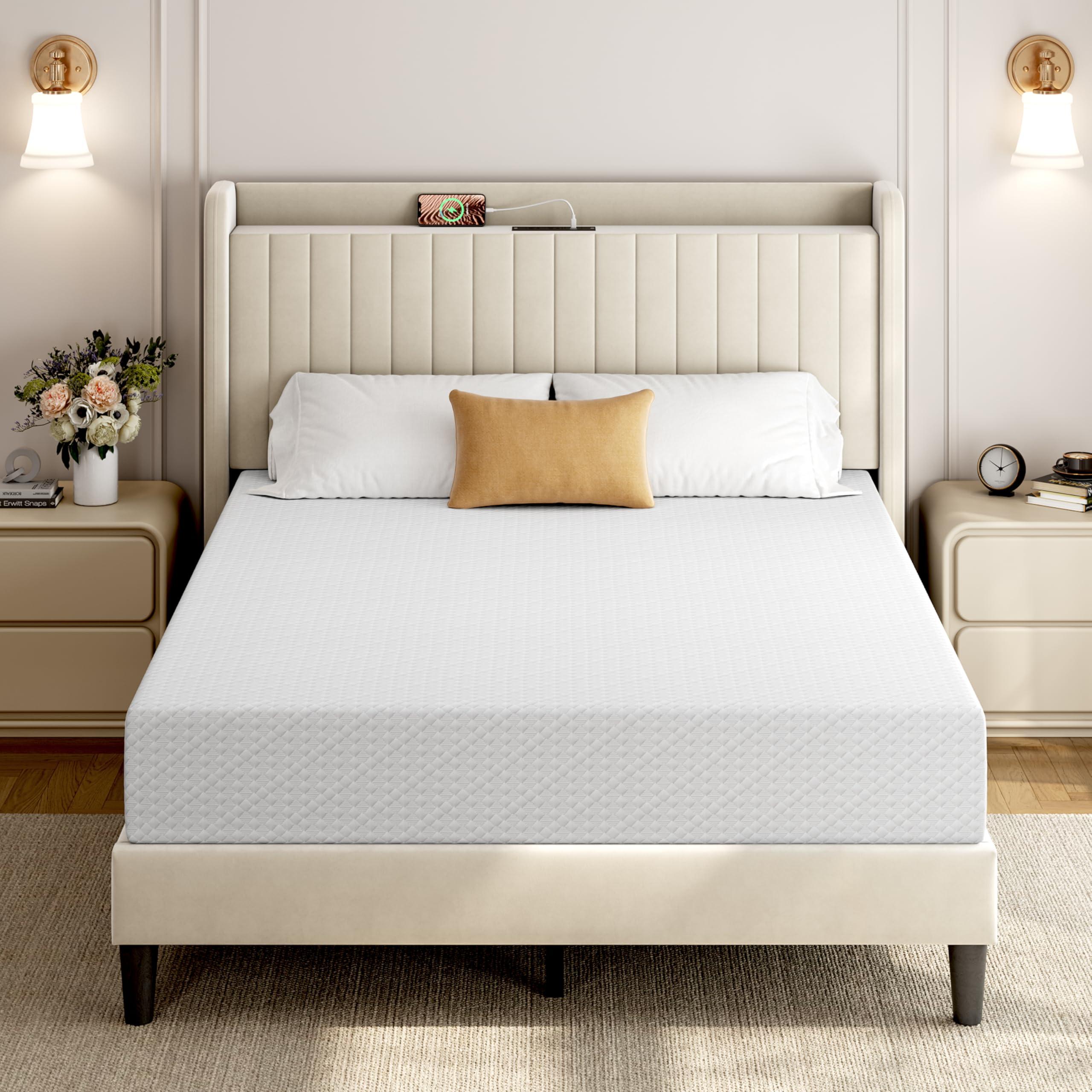 Yaheetech 10 Inch Queen Mattress 3 Foam Layer Cooling Gel Memory Foam Mattresses, Green Tea for Fresher Sleep, Queen Size Mattress in a Box, Medium Firm, CertiPUR-US Certified