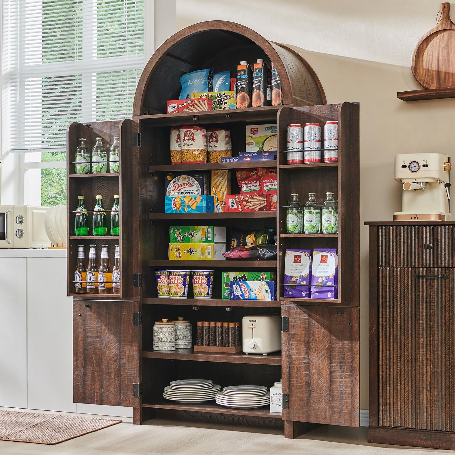 IFGET 71" Tall Arched Kitchen Pantry, Modern Fluted Wood Storage Cabinet with Doors, 3 Adjustable Shelves, 6 Door Shelves, Organizer, Versatile Cupboard for Kitchen, Bathroom, Brown - Image 3