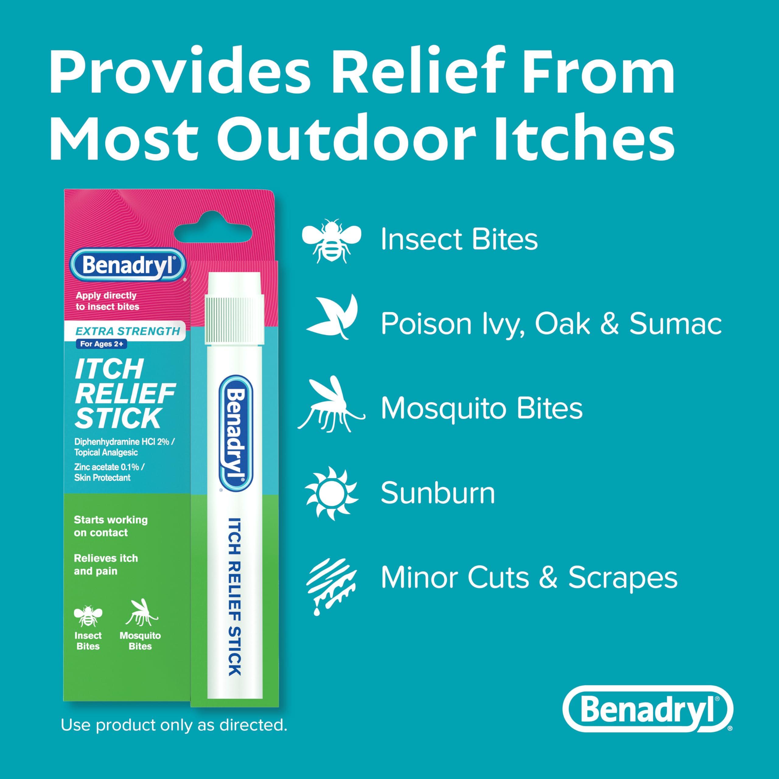 Benadryl Extra Strength Anti-Itch Relief Stick, Bug Bite Itch Relief, Diphenhydramine HCl Topical Analgesic & Zinc Acetate Skin Protectant, Great for Camping Essentials, 0.47 fl oz (Pack of 3) - Image 3