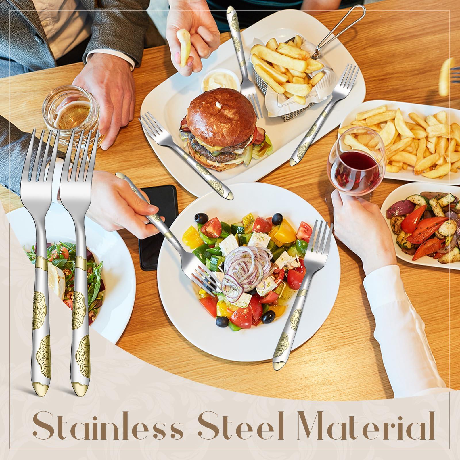 Syhood 100 Pieces Stainless Steel Dinner Forks Set Bulk, 7.1 Inch Metal Forks Gold Texture Flatware for Home Restaurant Catering Events Silverware Kitchen - Image 2