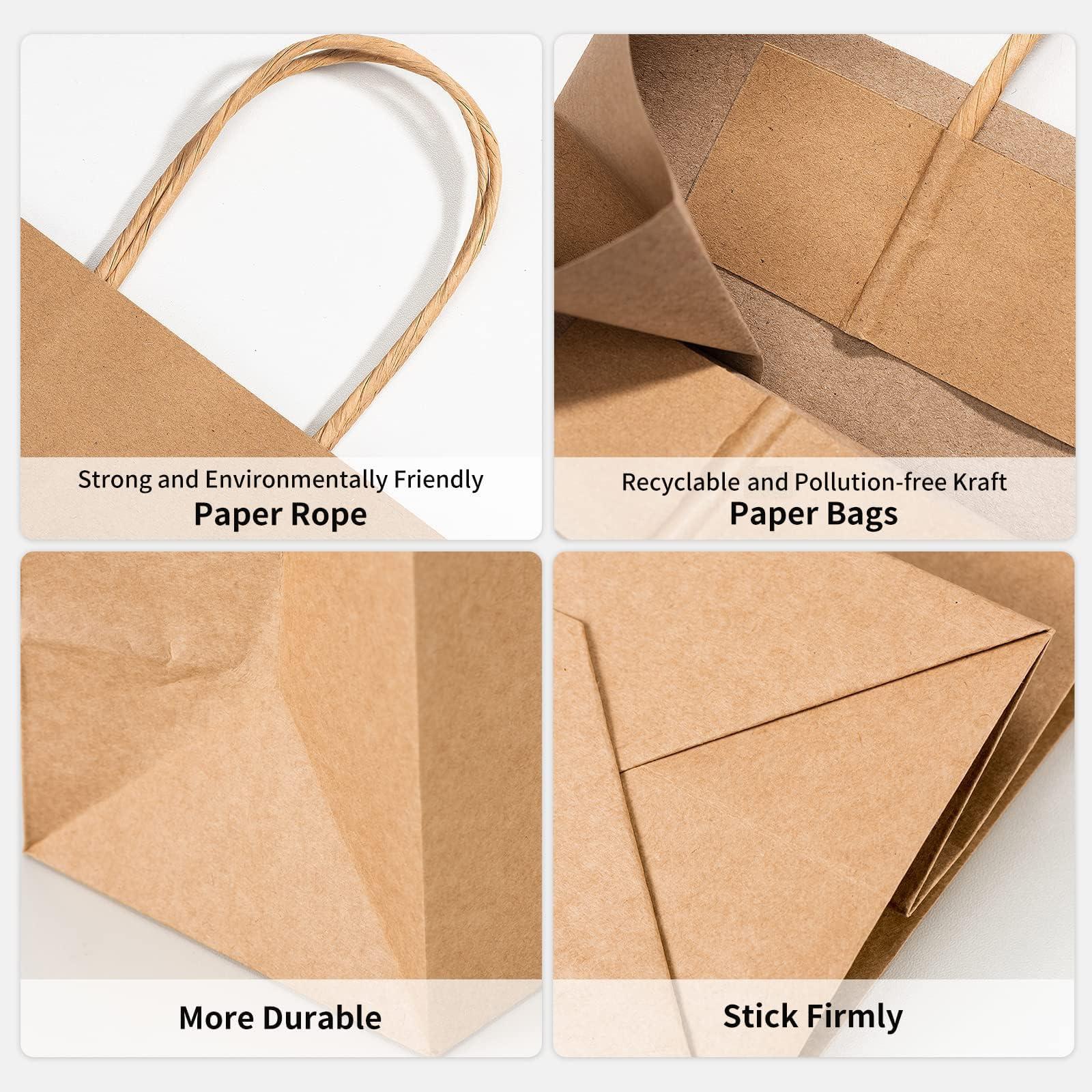 RACETOP 50 PCS Custom Paper Bags with Logo for Small Business, 8x4.5x10.8 Inch Medium Size, Personalized Gift Bags, Brown Shopping Paper bag with Handle, White Goodie Bag, Bulk - Image 2