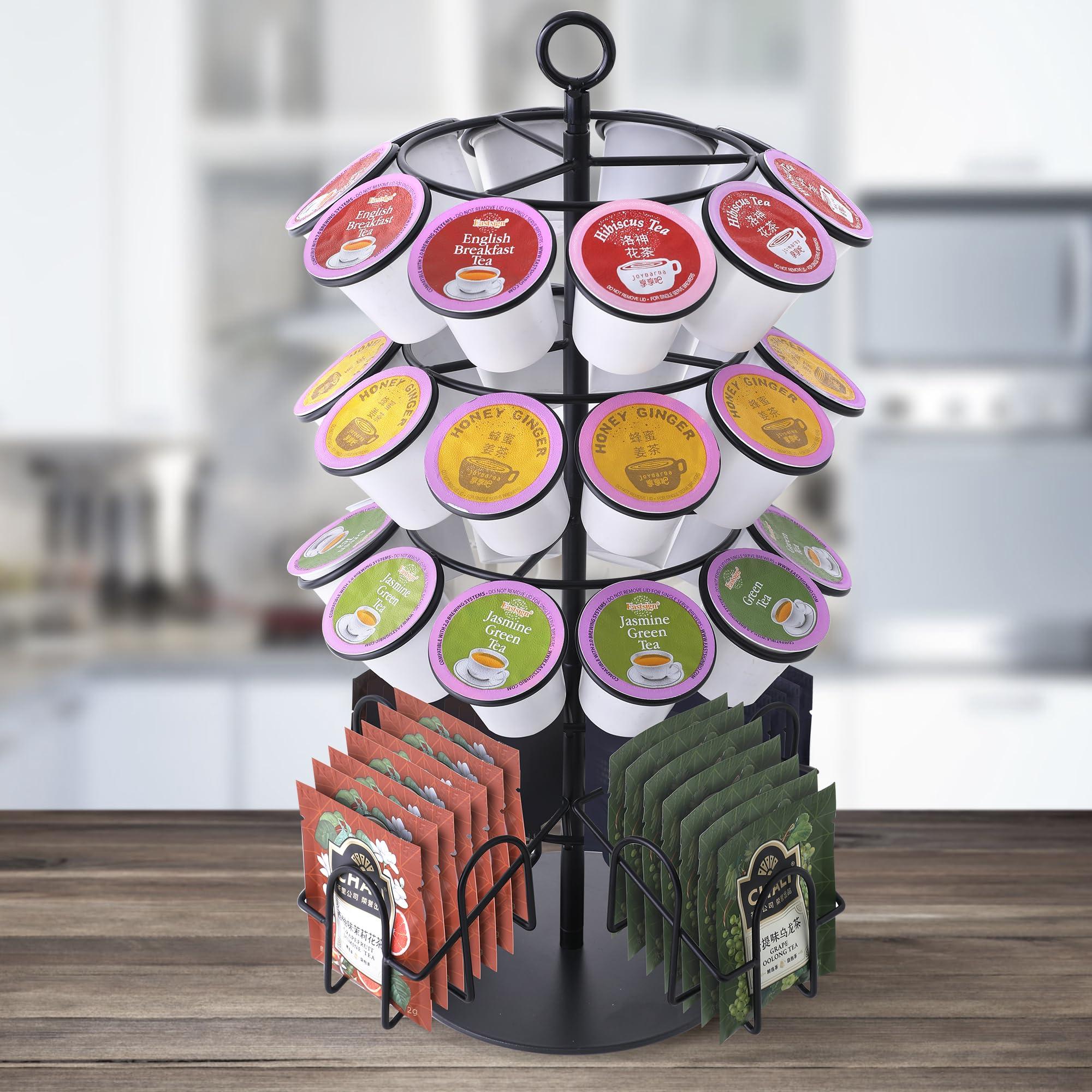 Eastsign Coffee Pod Holder for Keurig & Tea Bag Organizer, K-Cup Holder Compatible with 36 K-Cups Pods, 60 Tea Bags, Spins 360-Degrees Carousel Stand, Coffee Pod Tea Bag Storage Stand Organizer for Countertop - Image 8
