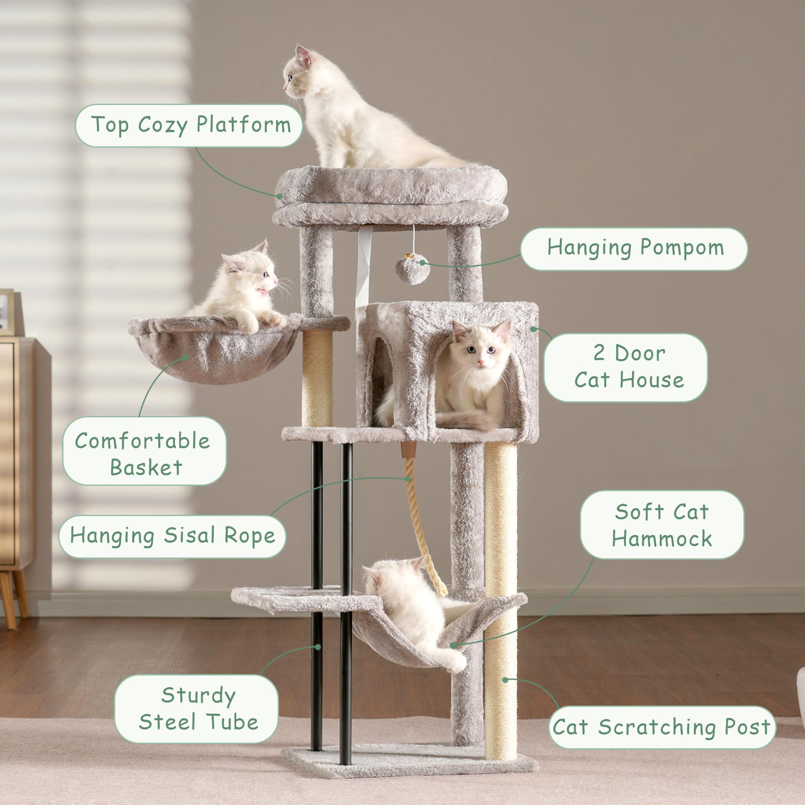 Gitelsnour Cat Tree, Cat Tower for Indoor Cats, 43.3 inch Cat Tree Tower with Sturdy Steel Tube, Cat Hammock, Cat Condo for Small Cats and Kittens, Cat Scratching Post, Light Gray GCT004SW - Image 4
