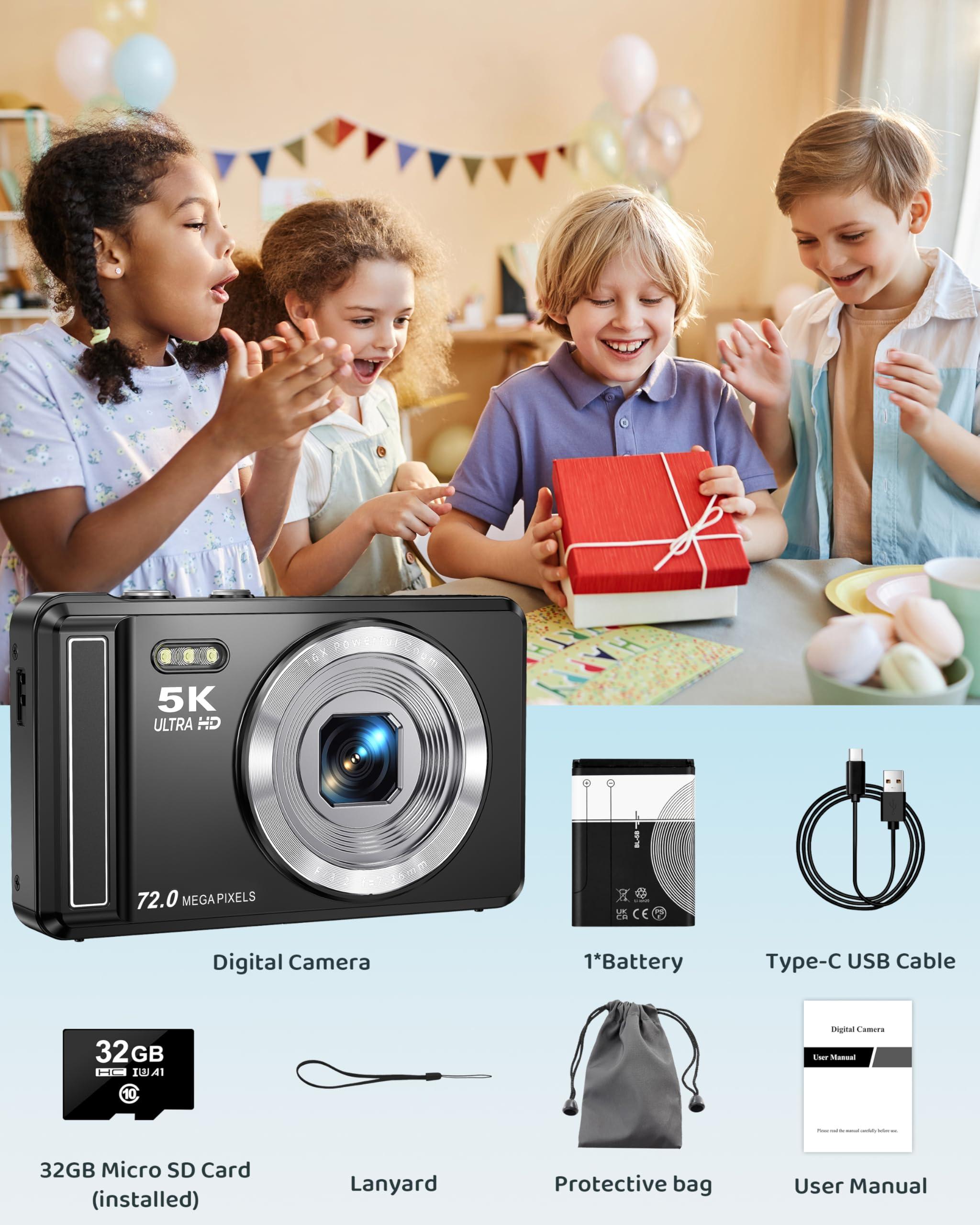 5K Digital Camera - 72MP UHD Digital Cameras for Photography - Autofocus Point and Shoot Small Camera with Flash for Kids - 2.8 Inch Screen Compact Portable Vlogging Camara with 16X Zoom, 32GB SD Card - Image 7
