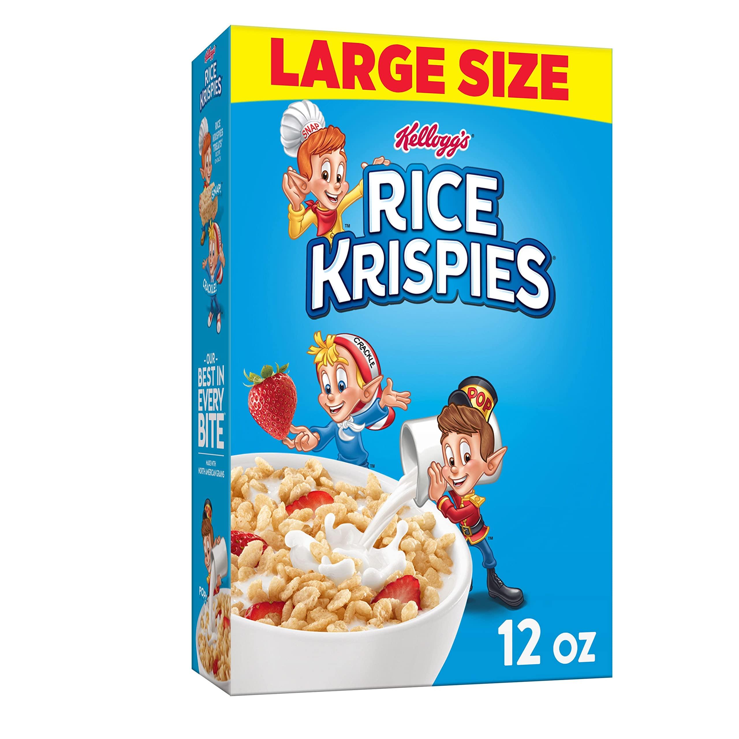 Kellogg's Rice Krispies Breakfast Cereal, 8 Vitamins and Mineral, Large Size, Original, 12oz Box (1 Box)