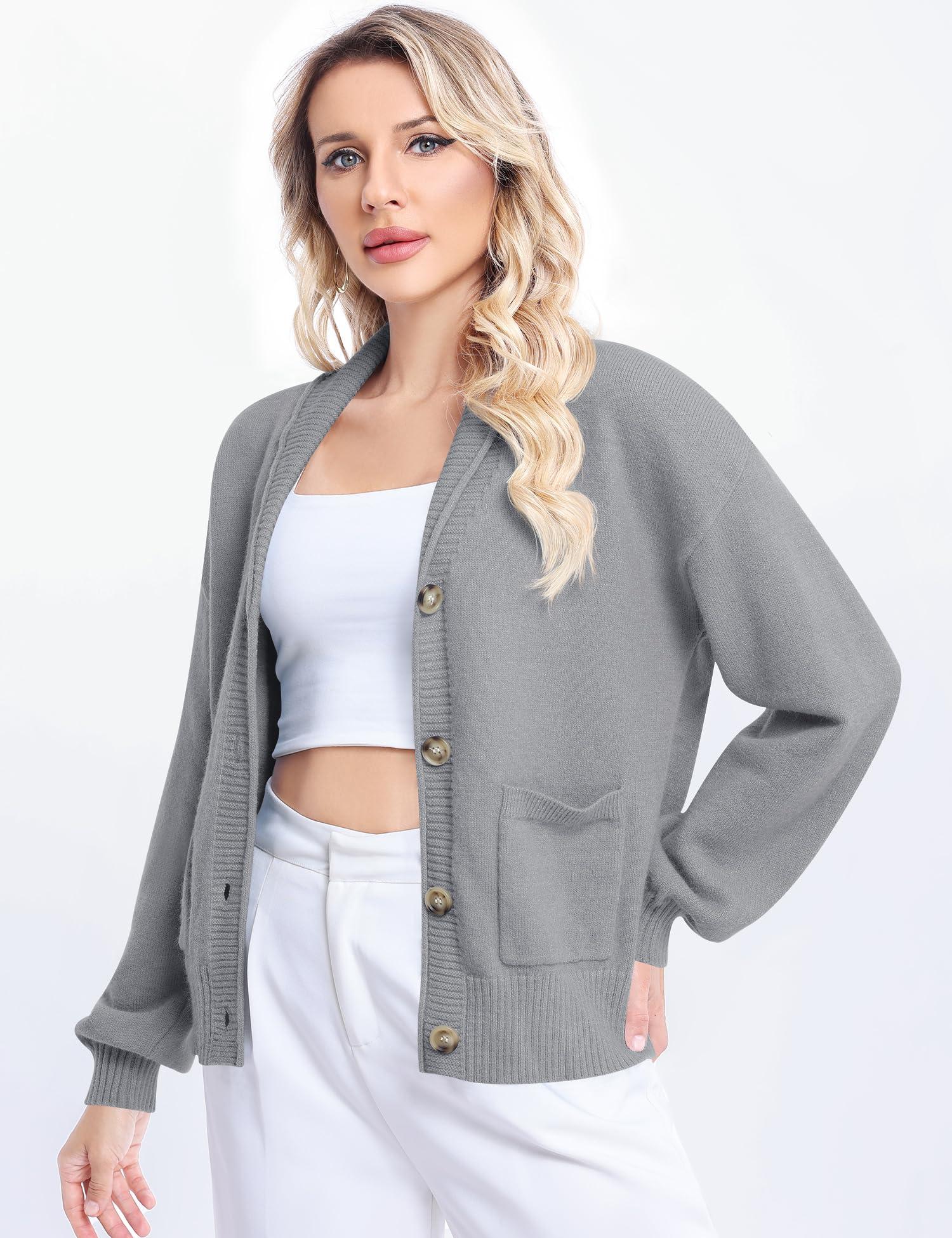 LUYAA Women's Cardigan Sweaters 2024 Oversized Open Front Button V Neck Lightweight Cardigans Outerwear - Image 2