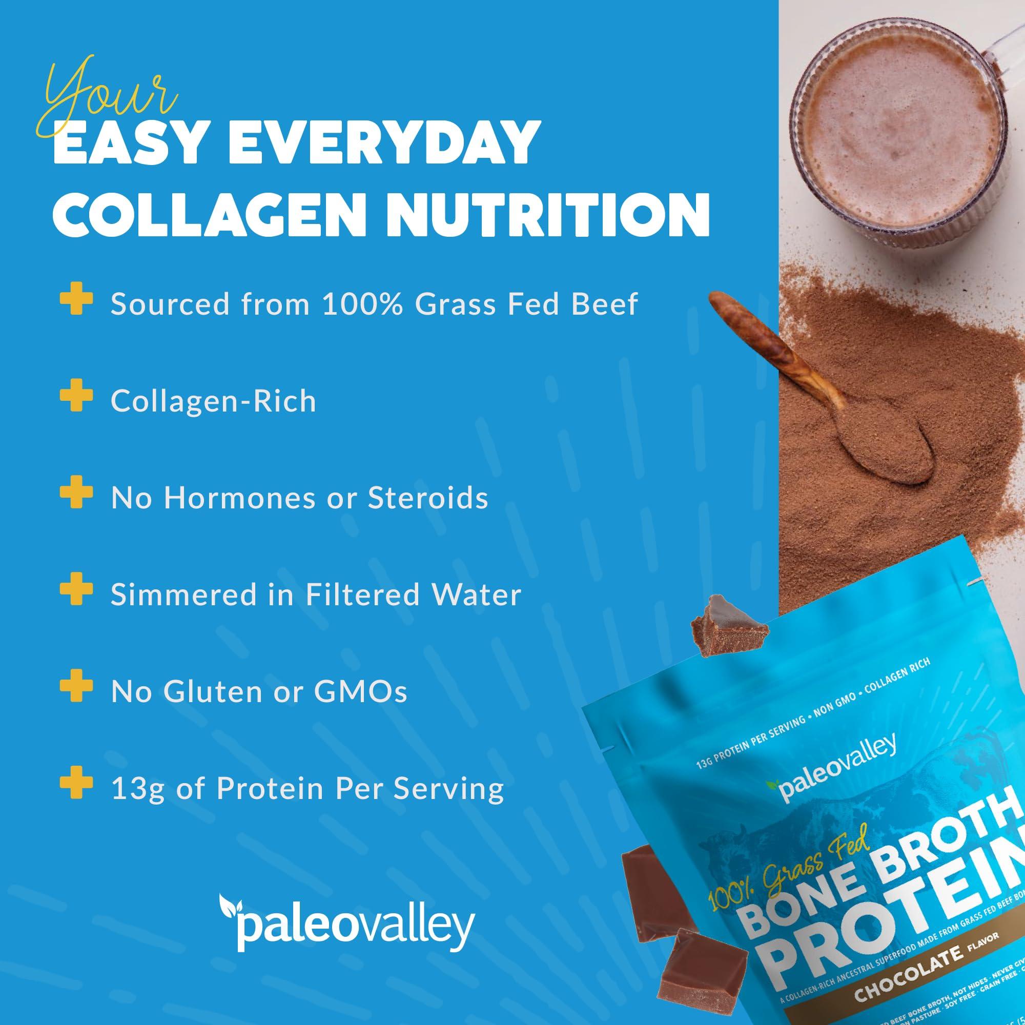 Paleovalley 100% Grass Fed Bone Broth Protein Powder - Chocolate - Rich in Collagen for Hair, Skin, Gut Health, Bone and Joint Support - 28 Servings - Image 4