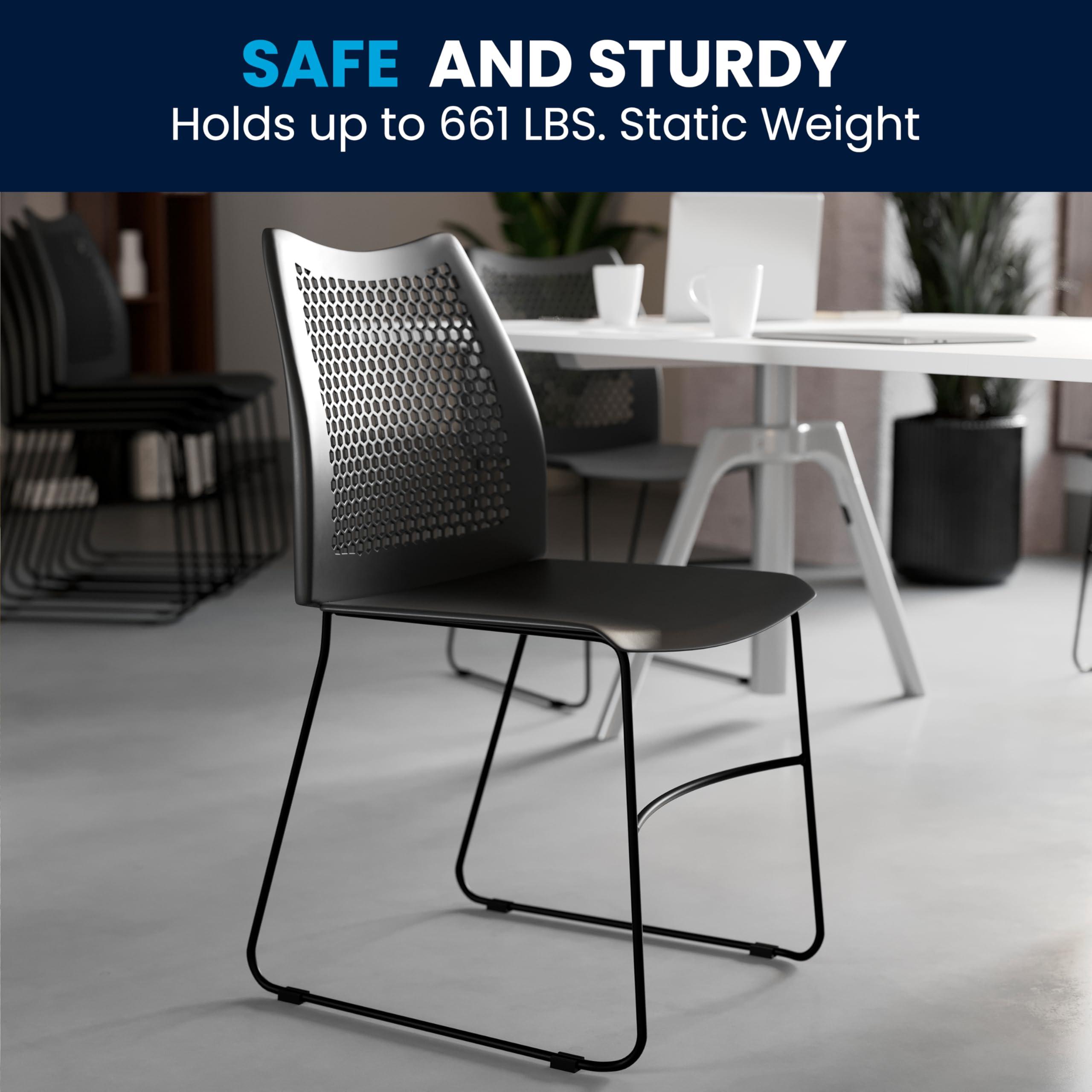 Flash Furniture Hercules Series Contoured Lobby Chairs with Air-Vent Honeycomb Backs, Ergonomic Stacking Chairs for Offices, Set of 5, Black - Image 10