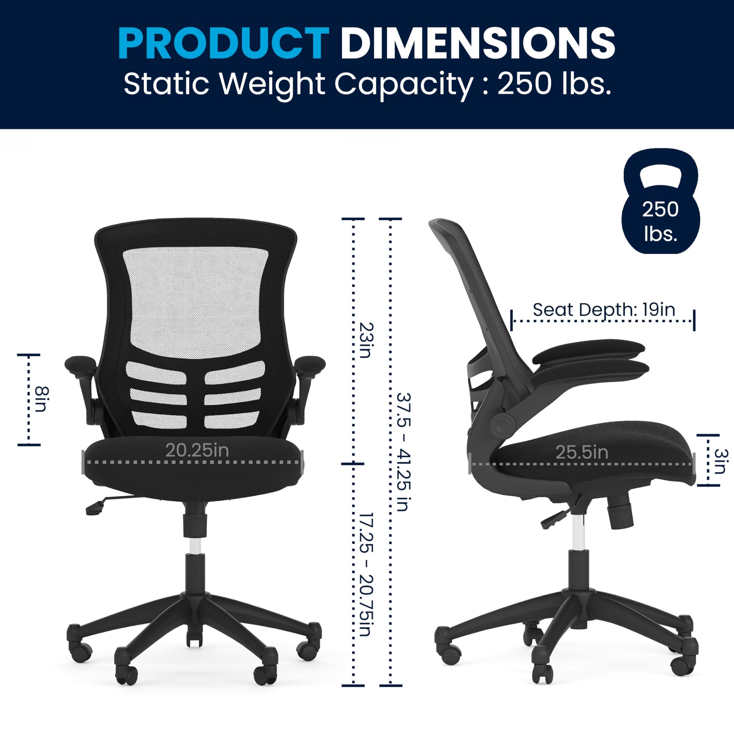Flash Furniture Kelista Mid-Back Swivel Office Chair with Adjustable Seat Height, Ergonomic Mesh Desk Chair with Flip-Up Armrests, Black - Image 3