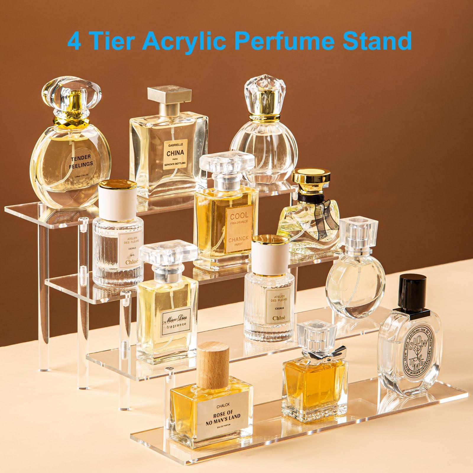 HENABLE 4 Tier Acrylic Perfume Organizer Stand, Clear Display Risers for Perfume, Cologne, Cosmetic, Skincare, Funko POP, Dessert Display, Cupcake Stand Holder - Image 3