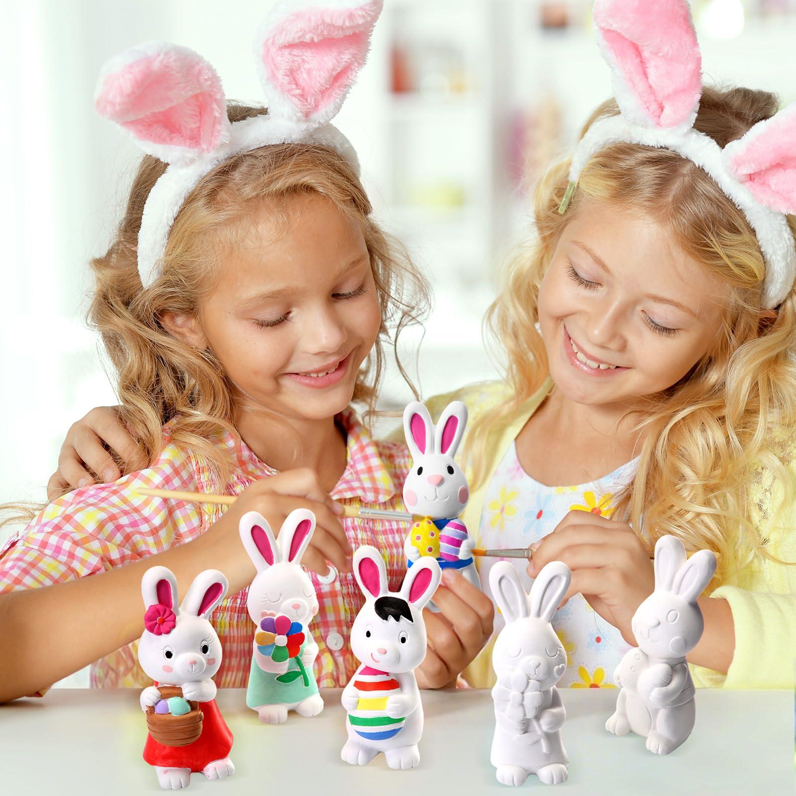 Zubebe 12 Pcs Ready to Paint Your Own Easter Bunny Figurines 5.1 Inch 3D Unpainted Blank Ceramics to Paint Bunny Statues Large DIY Arts Crafts Rabbit Ceramic Figurines for Easter Day Decor, 4 Styles - Image 4