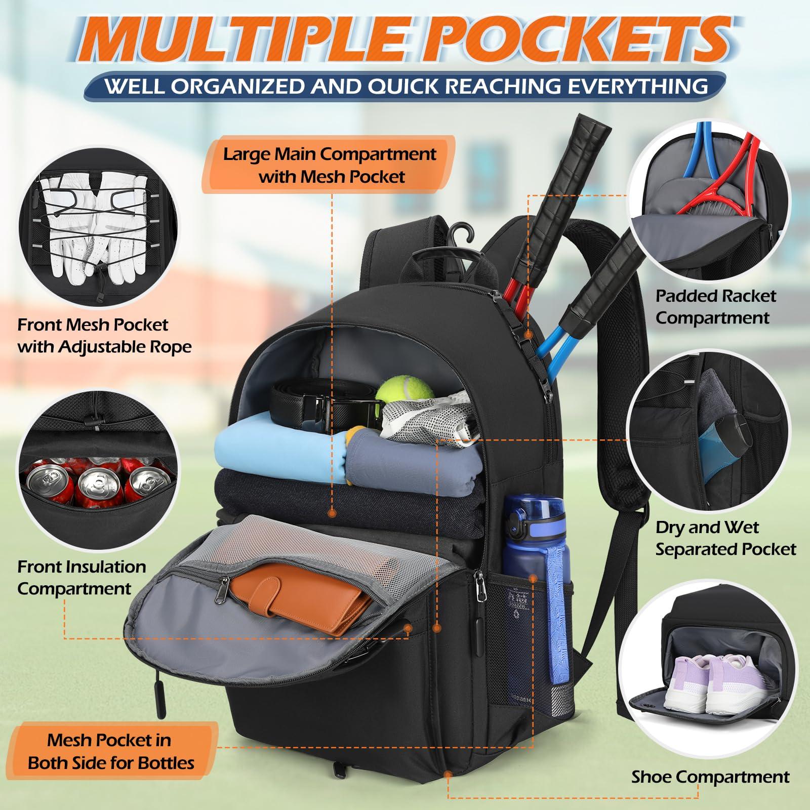 IGOLUMON Tennis Bag Tennis Backpack for Women and Men Racket Bags Holds 2 Racket Insulated Pocket Ventilated Shoe Compartment - Image 4