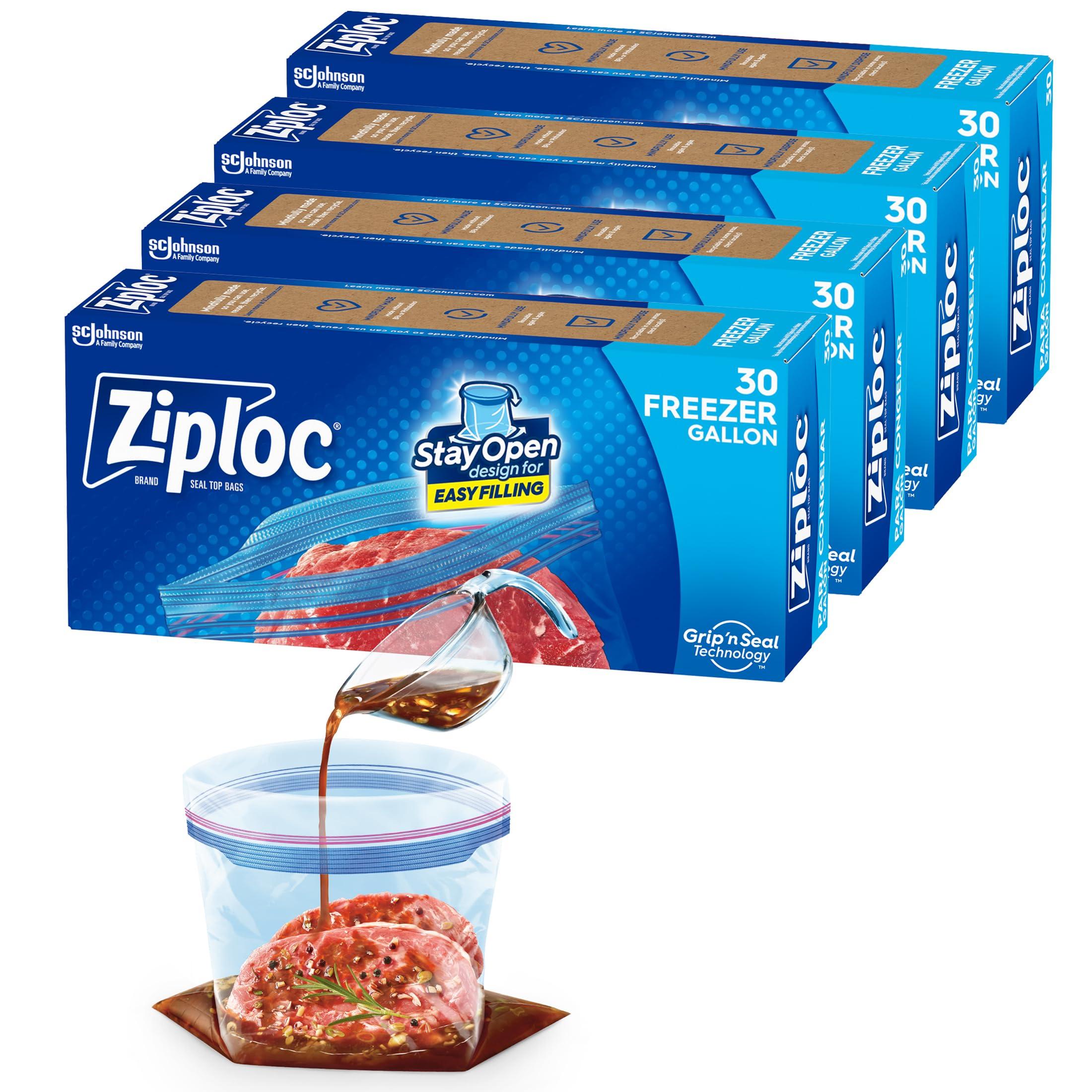 Ziploc Gallon Food Storage Freezer Bags, New Stay Open Design with Stand-Up Bottom, Easy to Fill, 30 Count (Pack of 4)