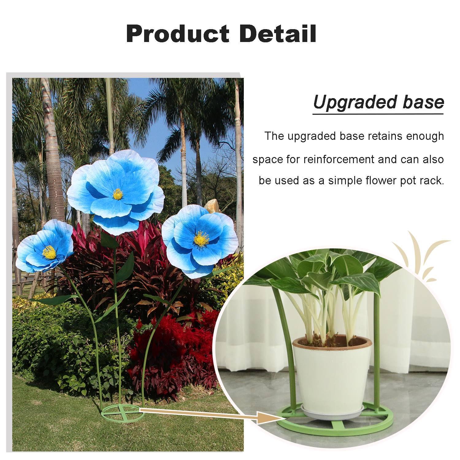 5.9 Ft Large Paper Artificial Flowers,Giant Flowers for Decoration,Standing Huge Handcrafted Poppy Flowers for Garden,Hotel,Office,Photography Props,Wedding,Art Gallery,Shop Window Display(B-Blue) - Image 3