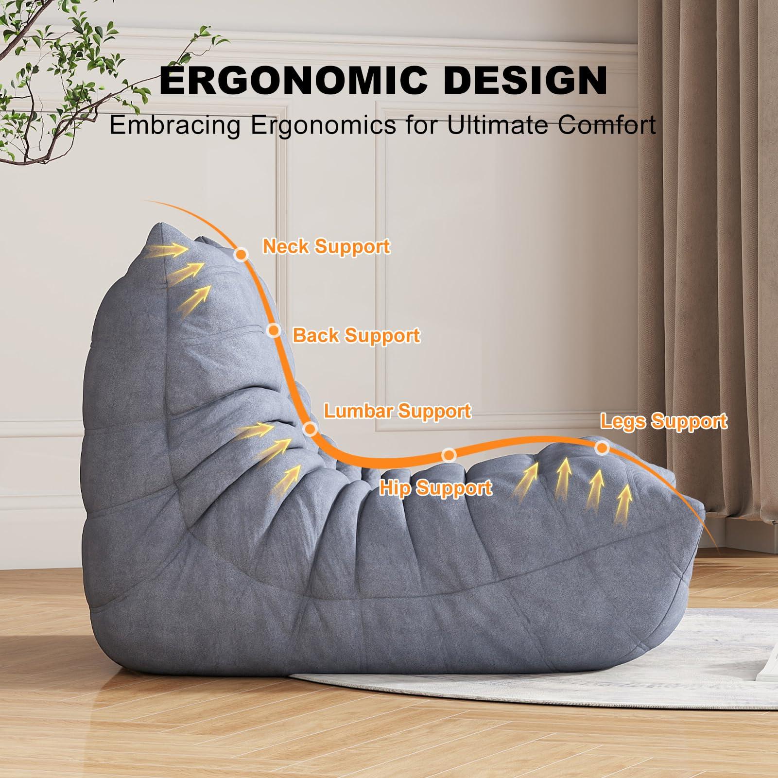 Snug Sofee Bean Bag Chairs for Adults, Bean Bag Sofa - Adult Size with Soft Waterproof Fabric for Living Room, Apartments, Reading Corner, Gaming, and Movie Venue (Gray) - Image 3