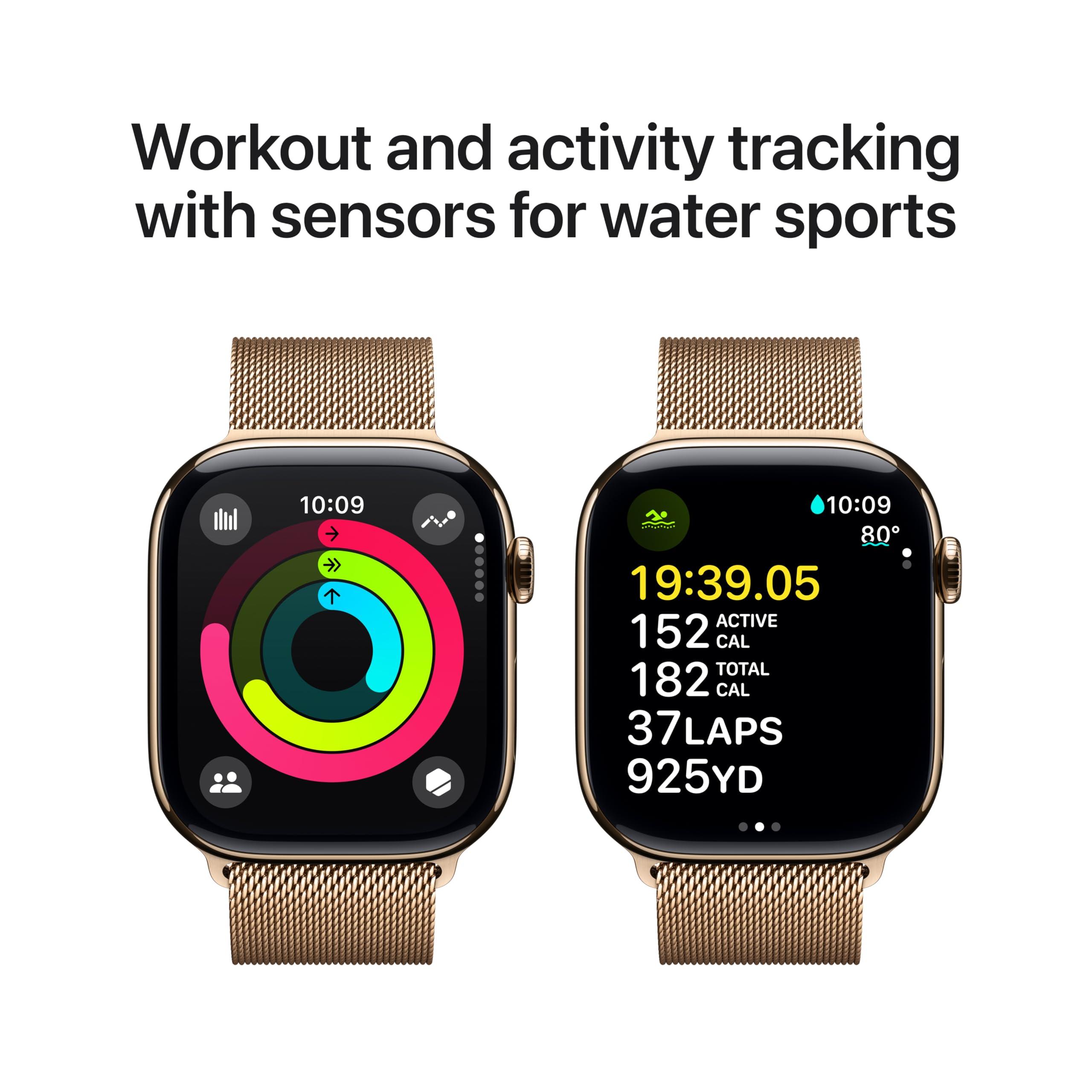 Apple Watch Series 10 [GPS + Cellular 46mm case] Smartwatch with Gold Titanium Case with Gold Milanese Loop - M/L. Fitness Tracker, ECG App, Always-On Retina Display, Carbon Neutral - Image 5