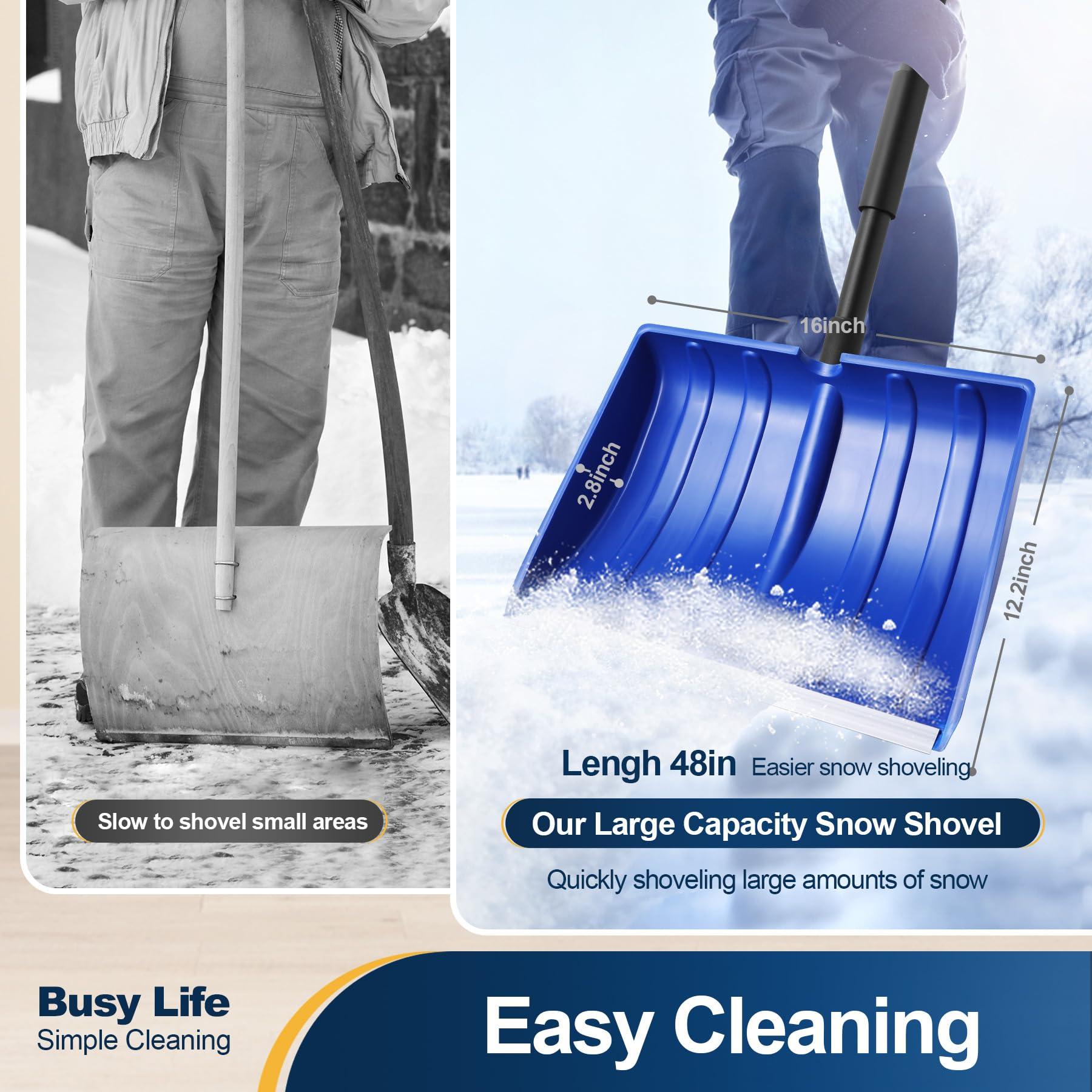 Yocada Snow Shovel for Driveway Home Garage Snow Removal with D-Grip Handle Aluminum Strip 48 inch Long Large Capacity Shovel for Garden Car Camping Outdoor - Image 2